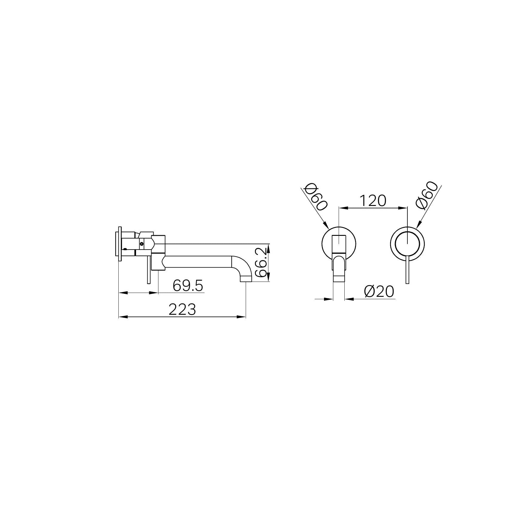 Mecca Wall Basin/Bath Mixer Swivel Spout 225mm Trim Kit Only