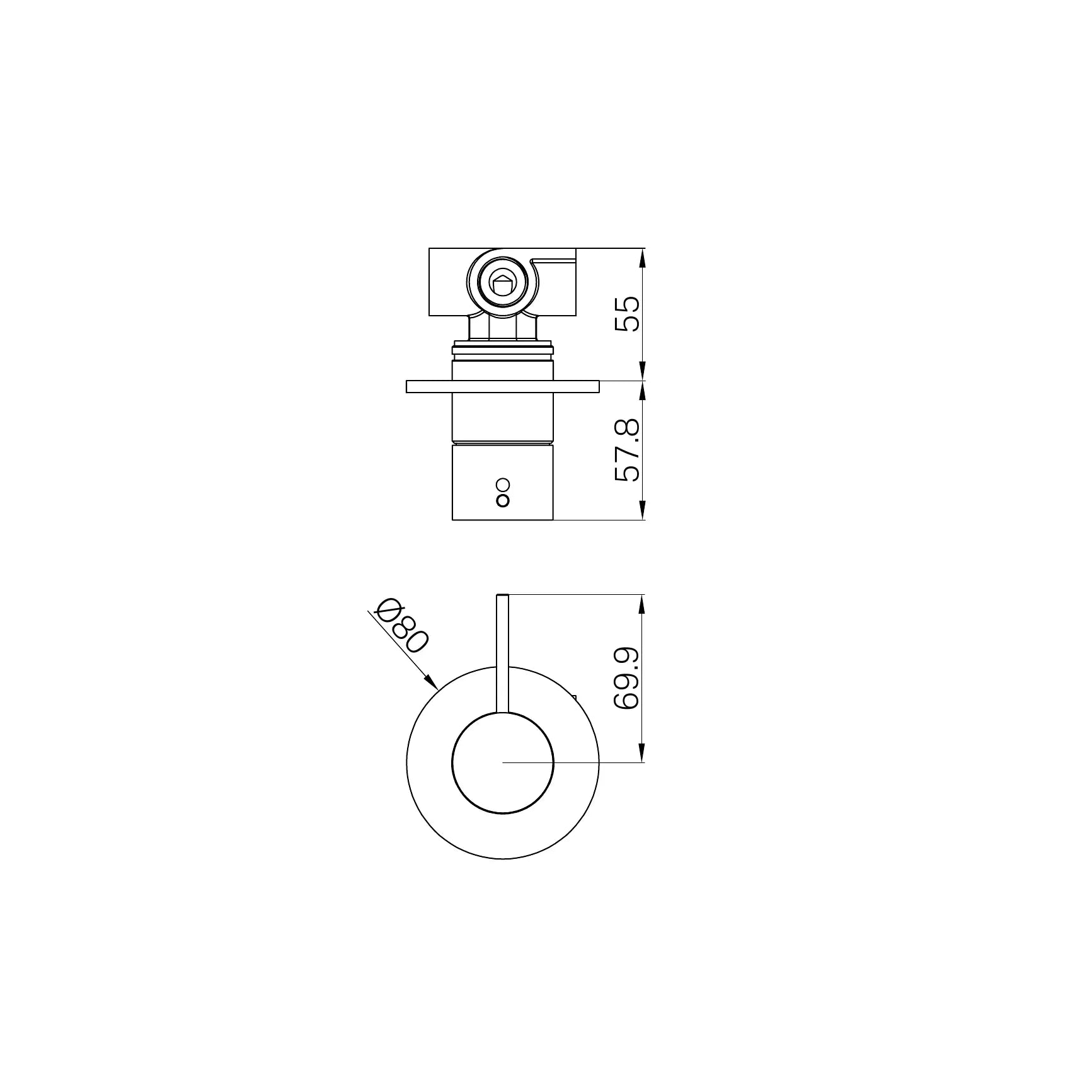 Mecca Shower Mixer Handle Up 80mm Plate