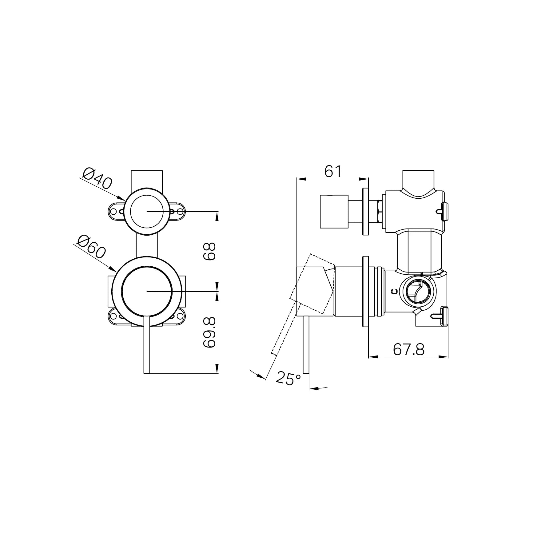 Mecca Shower Mixer With Diverter Separate Back Plate