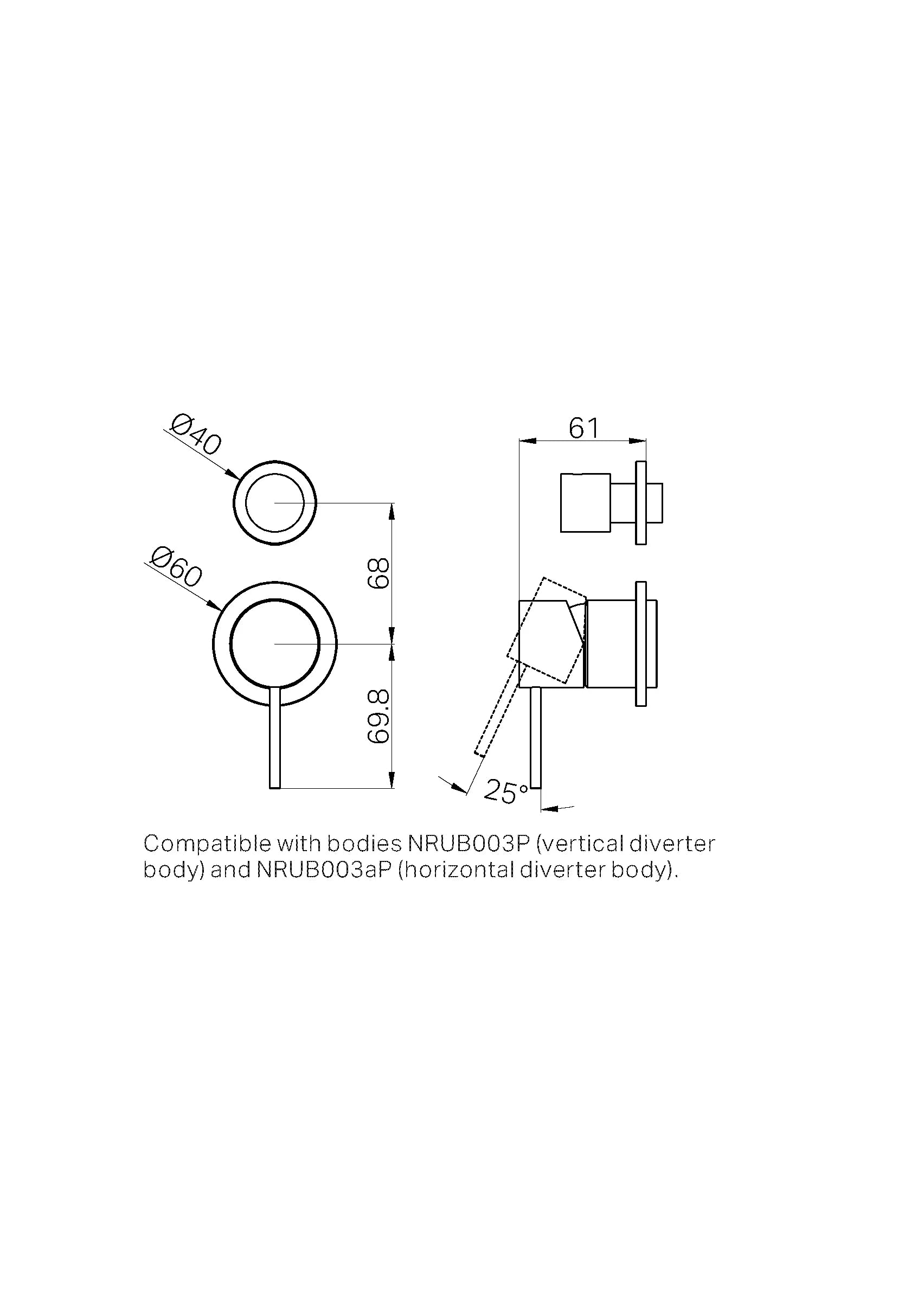Mecca Shower Mixer With Diverter Separate Back Plate Trim Kit Only