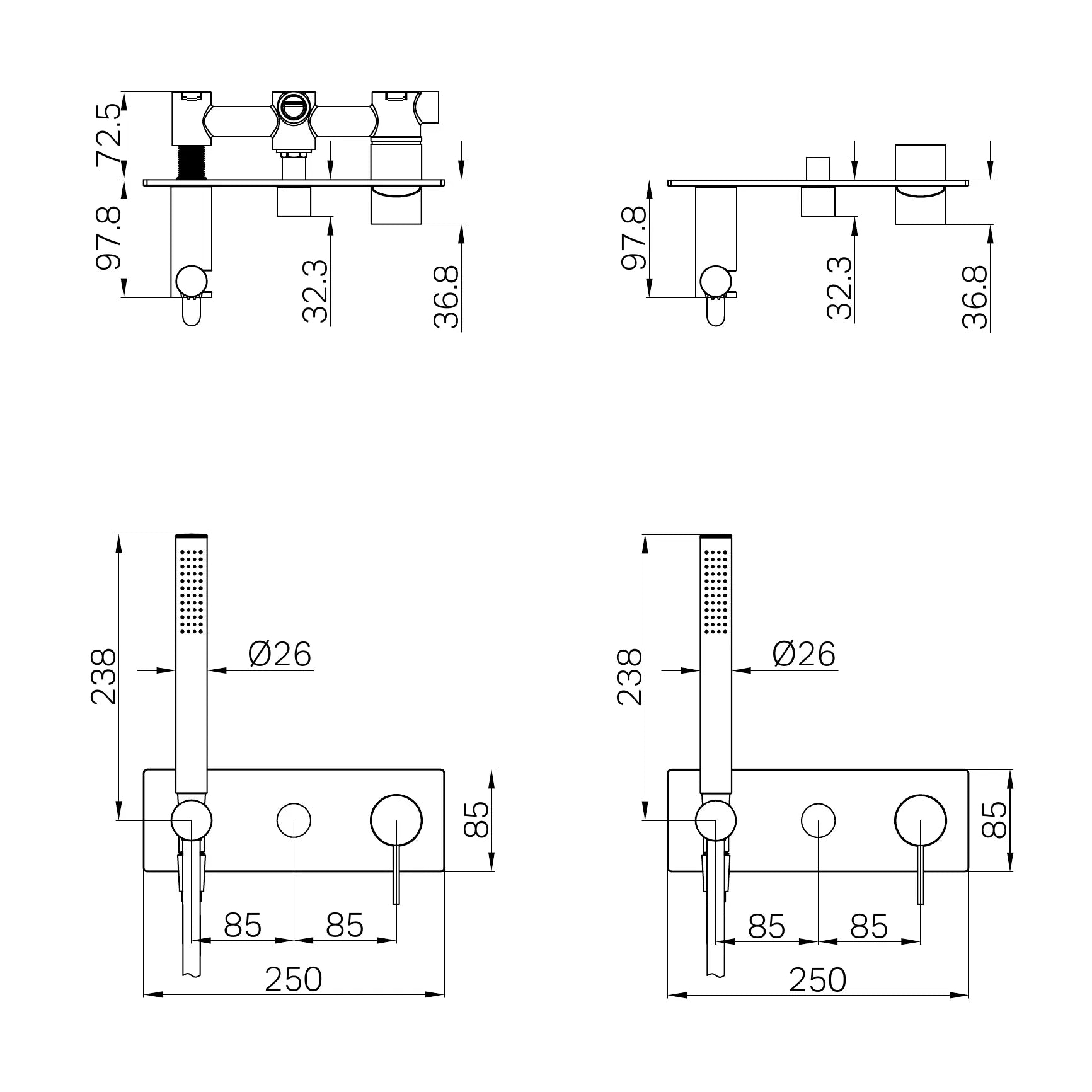 Mecca Shower Mixer Diverter System Trim Kit Only