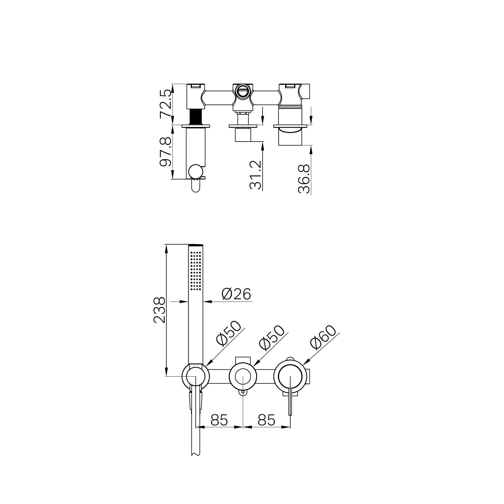Mecca Shower Mixer Diverter System Separate Back Plate
