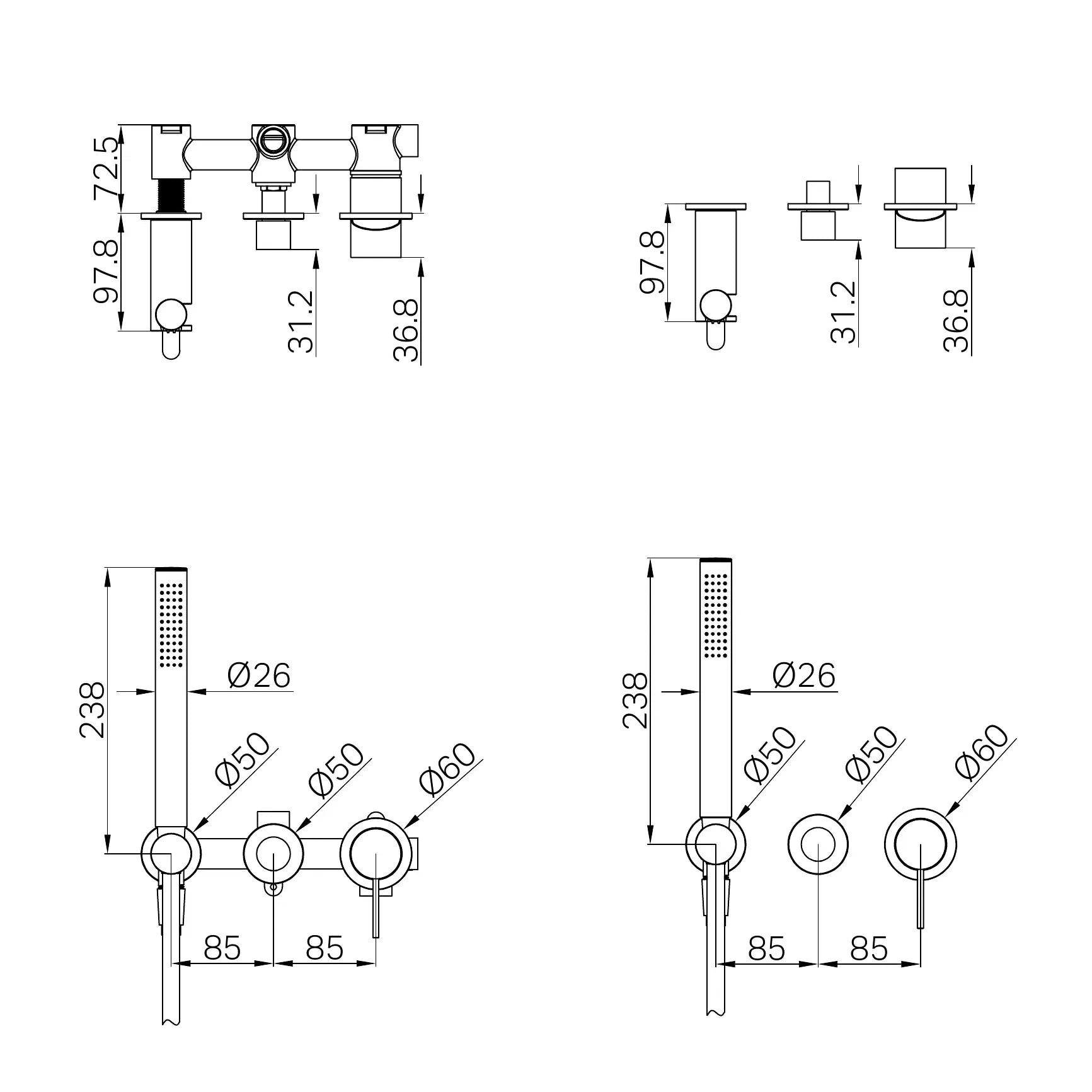 Mecca Shower Mixer Diverter System Separate Back Plate Trim Kit Only