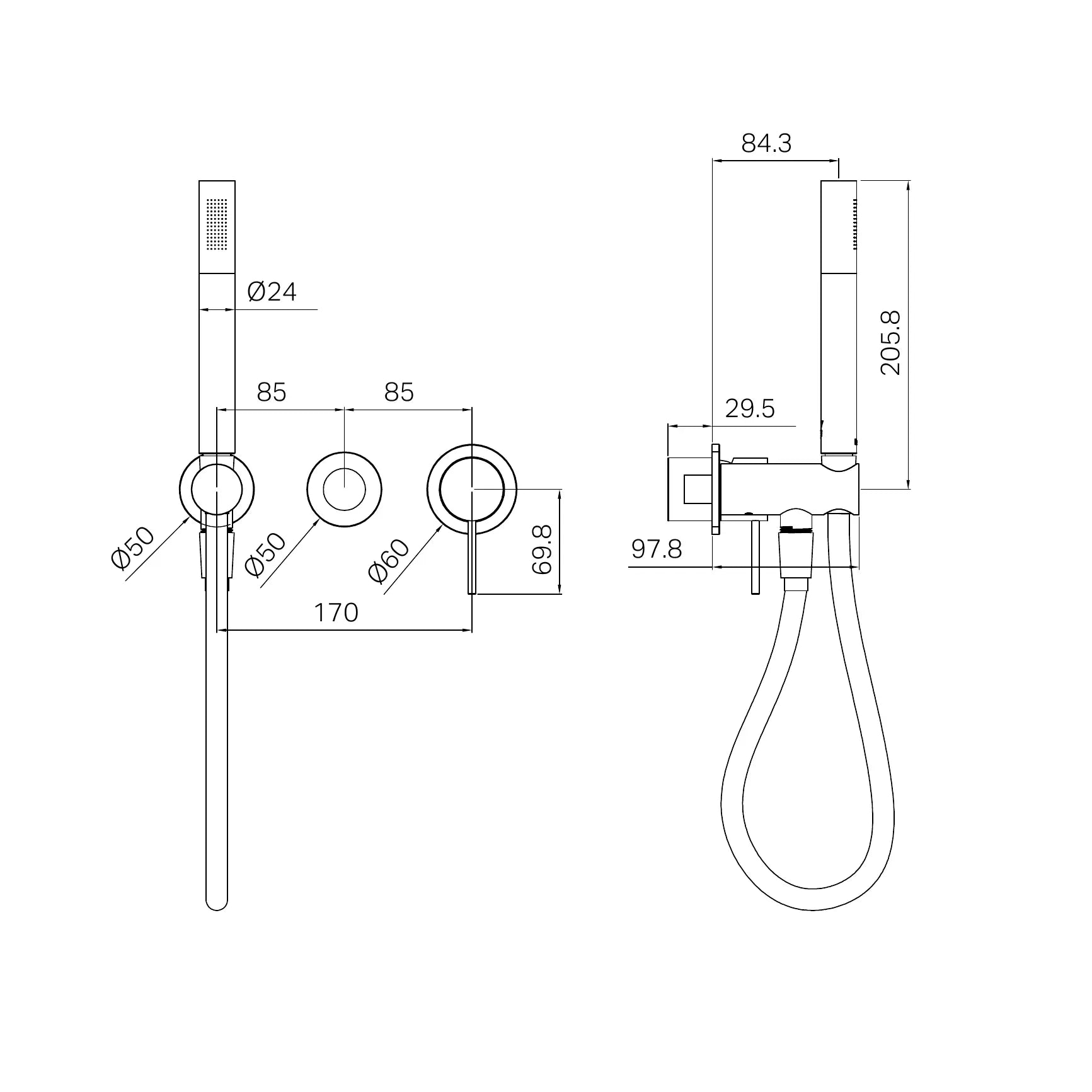 Mecca Shower Mixer Diverter System Separate Back Plate II Trim Kit Only