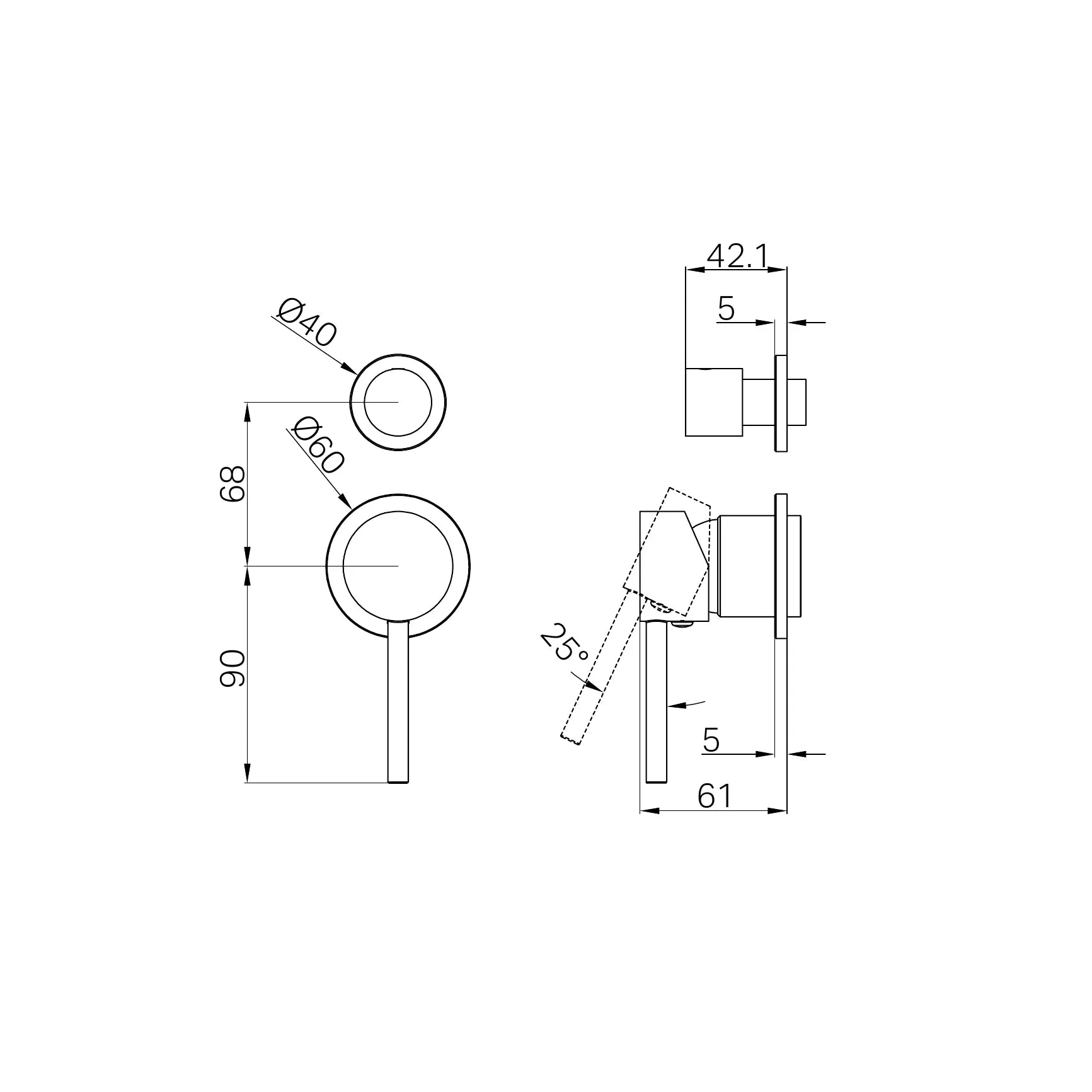 Dolce Shower Mixer With Diverter Separate Back Plate Trim Kits Only