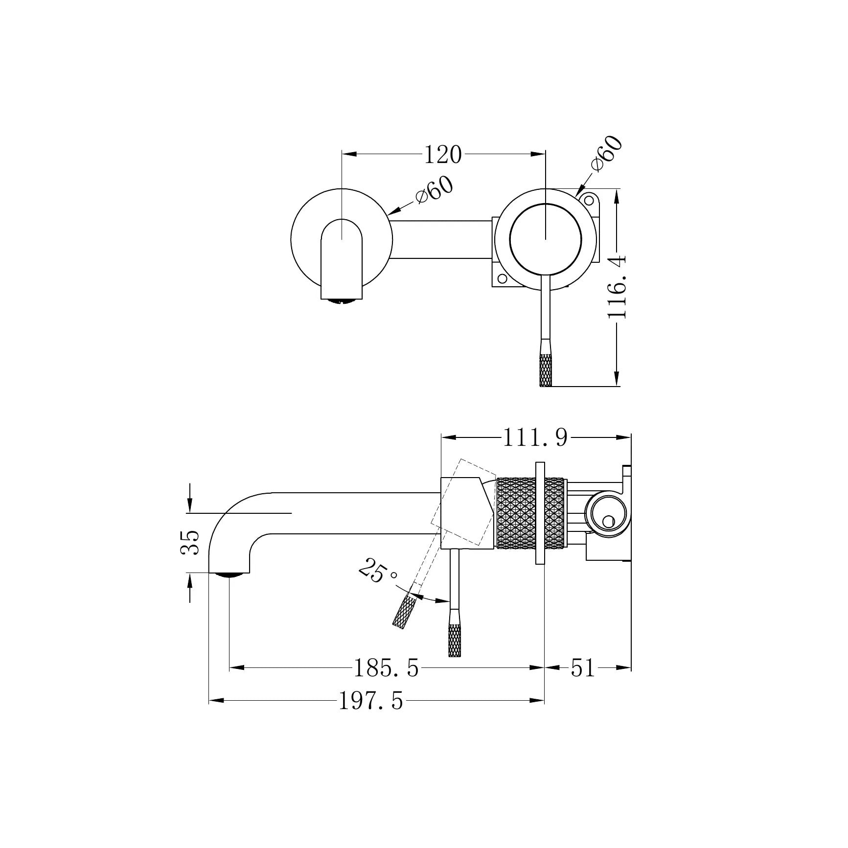 Opal Wall Basin/Bath Mixer Separate Back Plate 185mm