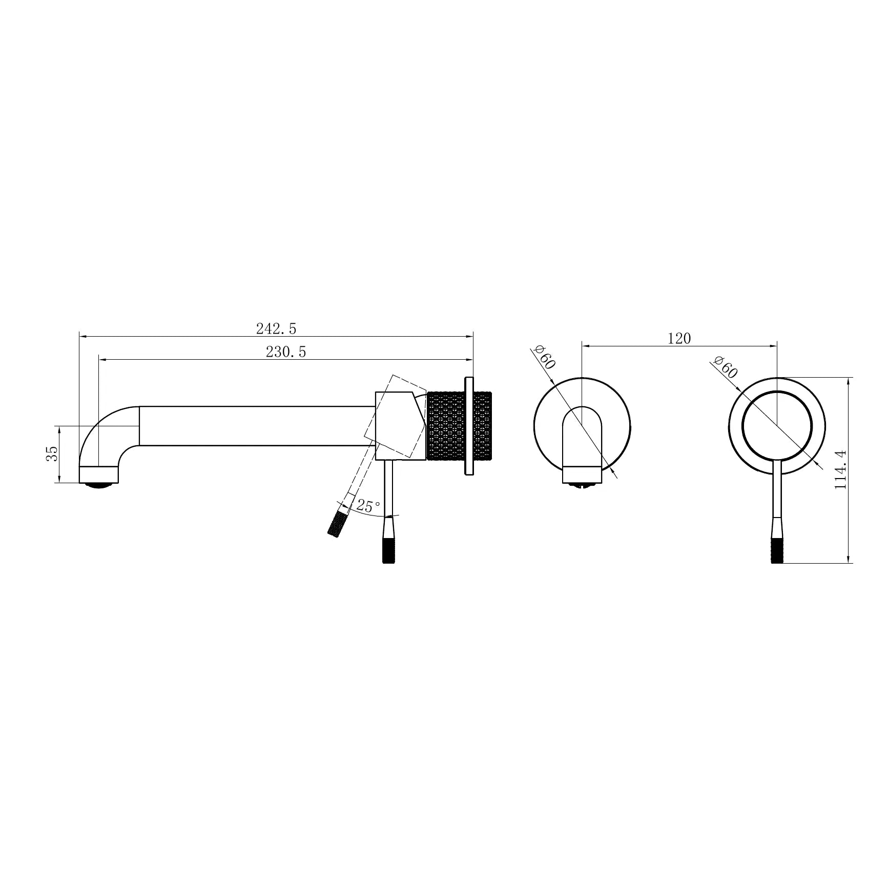 Opal Wall Basin/Bath Mixer Separate Back Plate 230mm