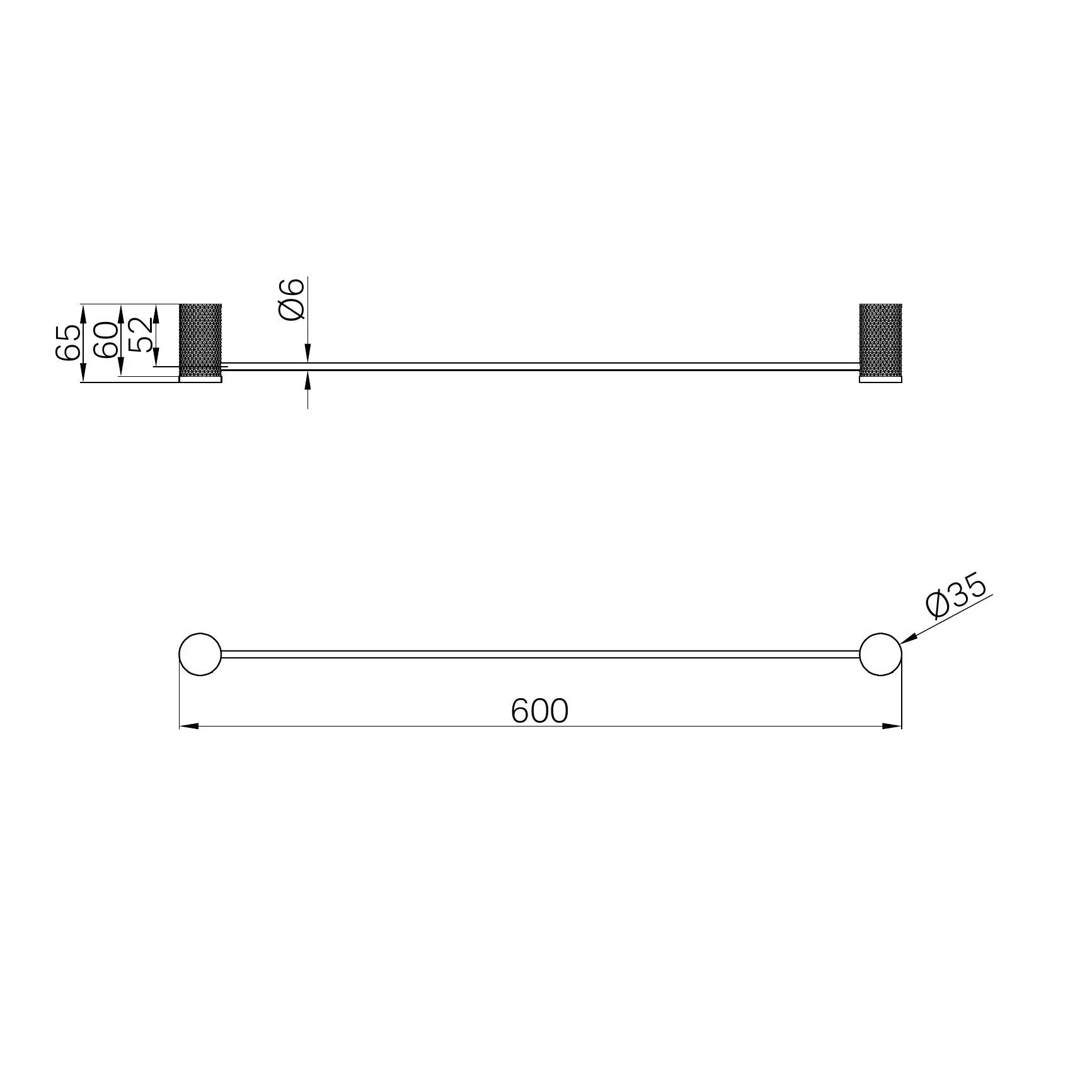 Opal Single Towel Rail 600mm