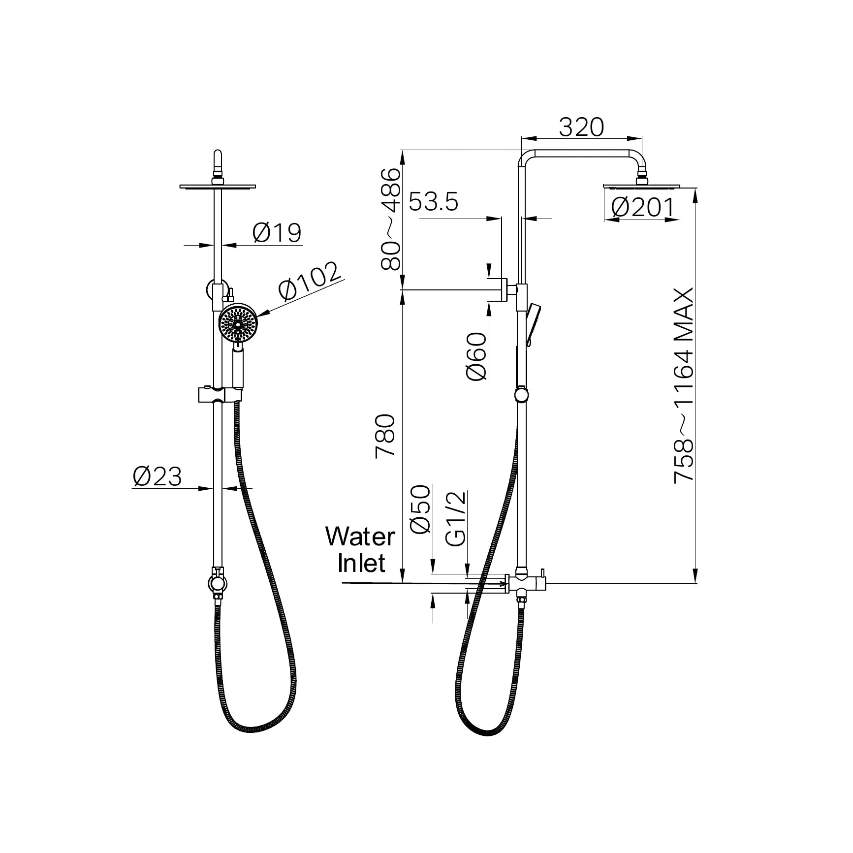 Dolce Round Twin Shower Bottom Inlet