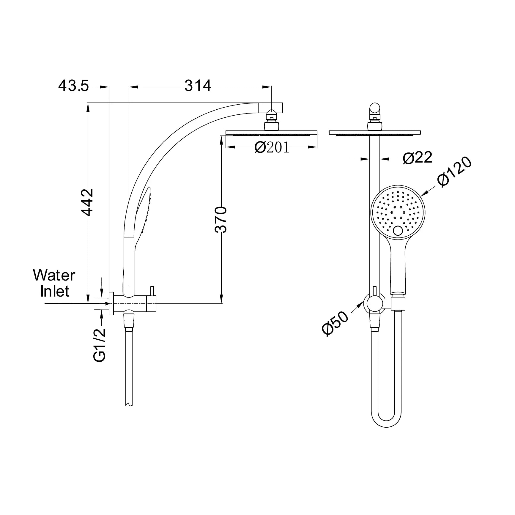Dolce 2 In 1 Twin Shower