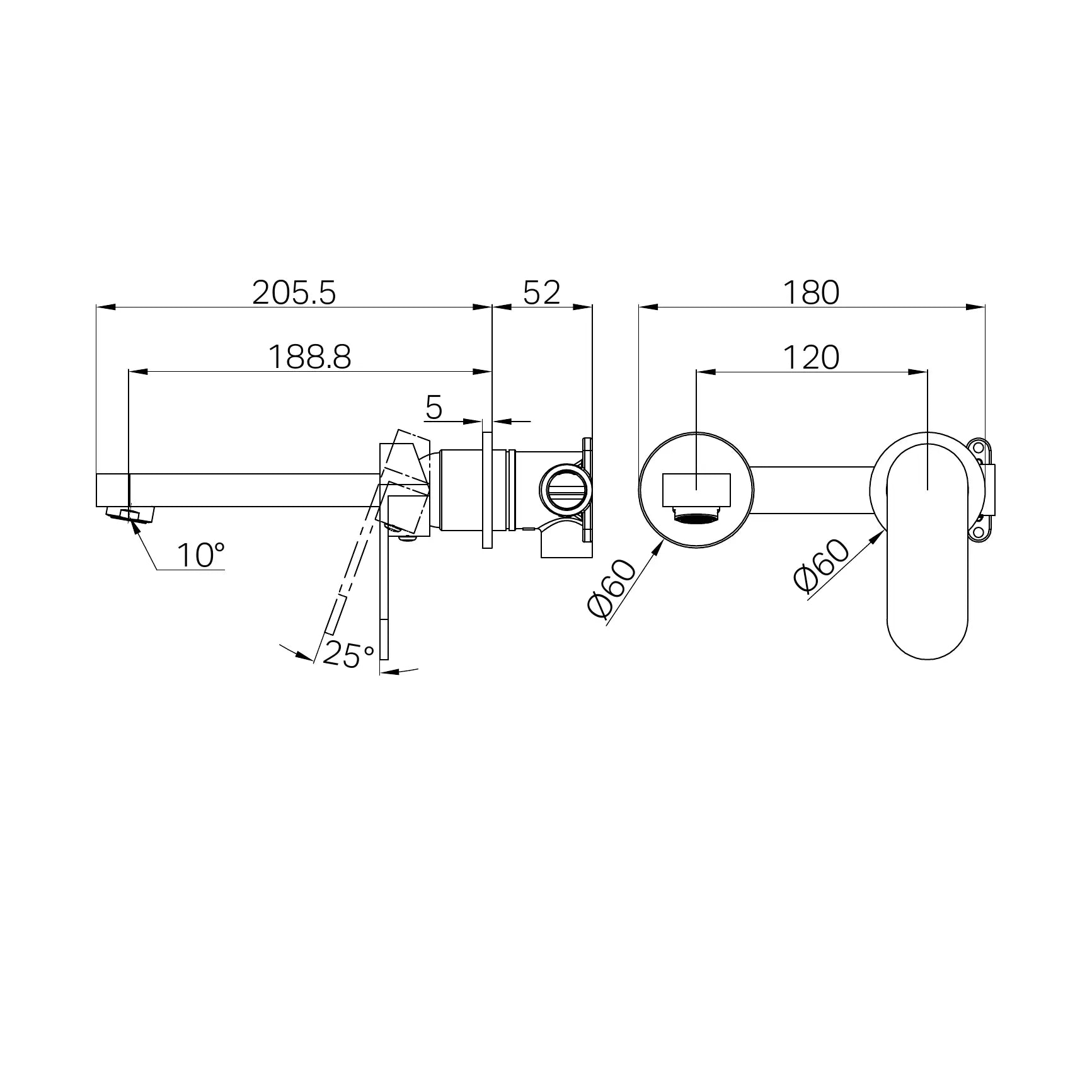 Ecco Wall Basin/Bath Mixer Separate Back Plate 60mm