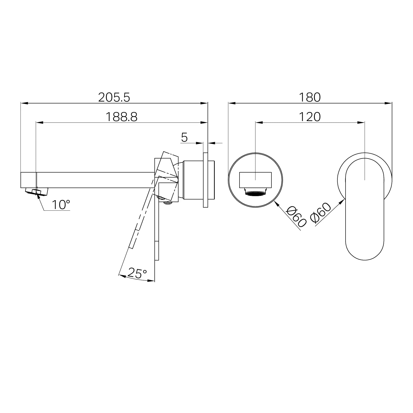 Ecco Wall Basin/Bath Mixer Separate Back Plate 60mm Trim Kits Only