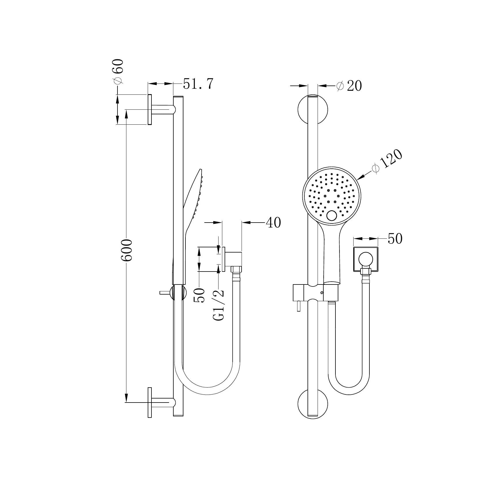 Dolce Rain Shower Rail With Push Button Shower