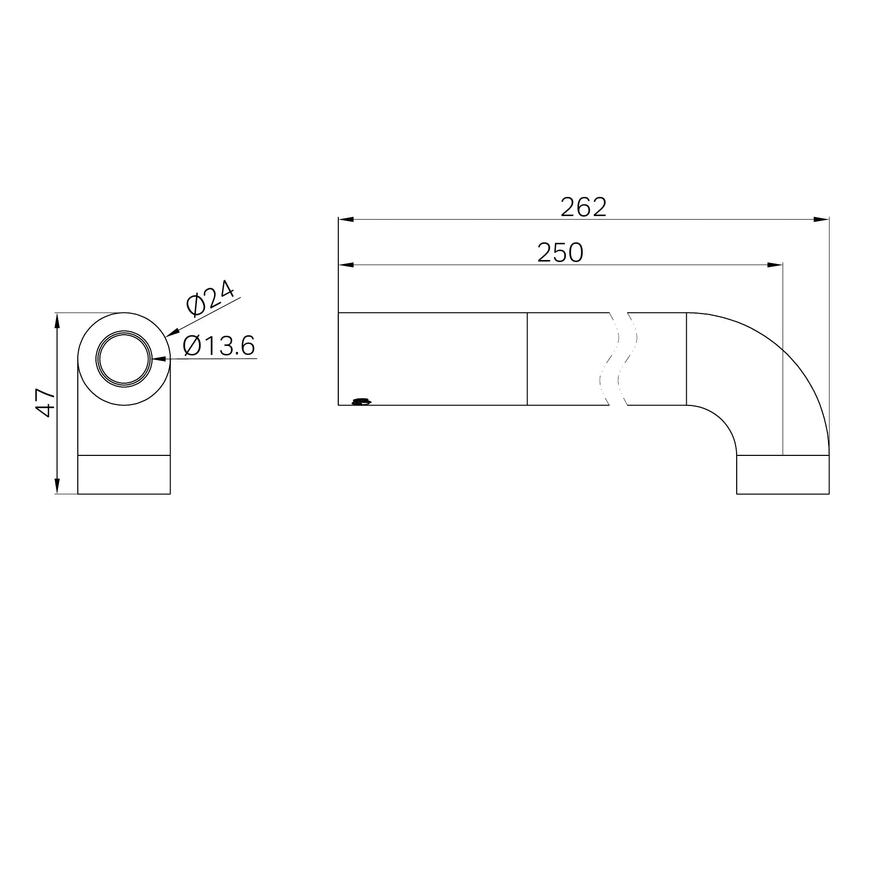 260mm Wall Basin Mixer Spout Push Fit Without Adaptor And Plate