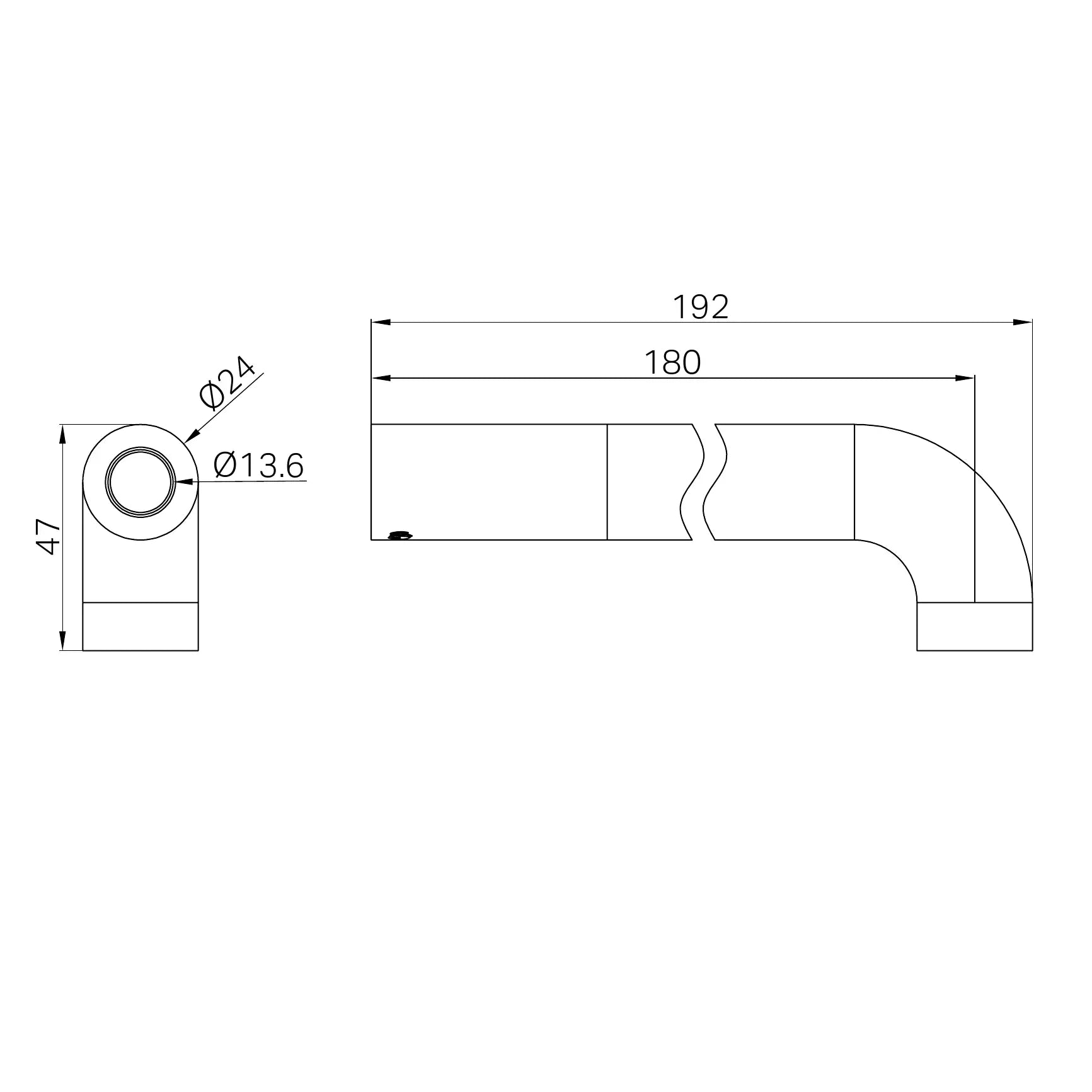 185mm Wall Basin Mixer Spout Push Fit Without Adaptor And Plate