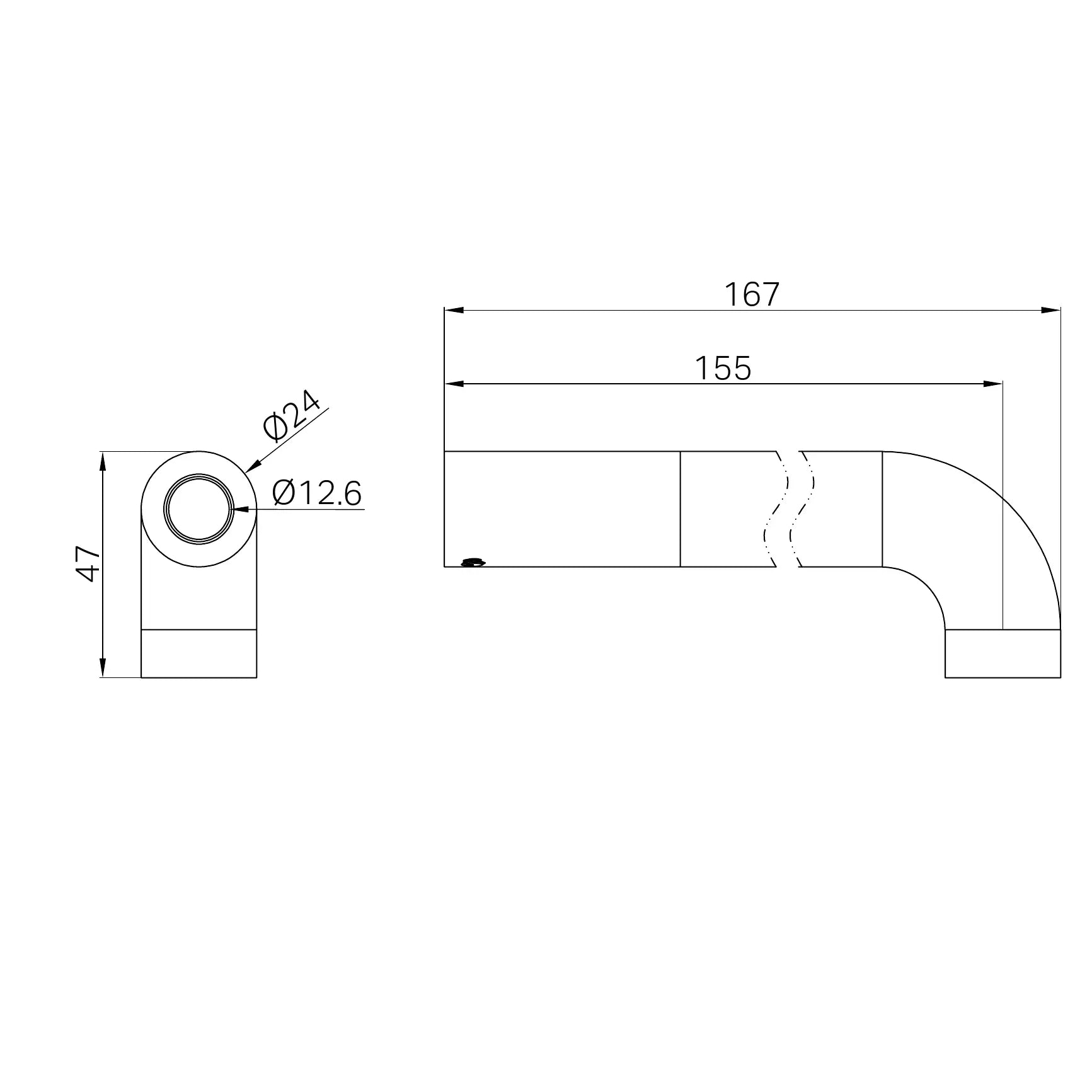 160mm Wall Basin Mixer Spout Push Fit Without Adaptor And Plate