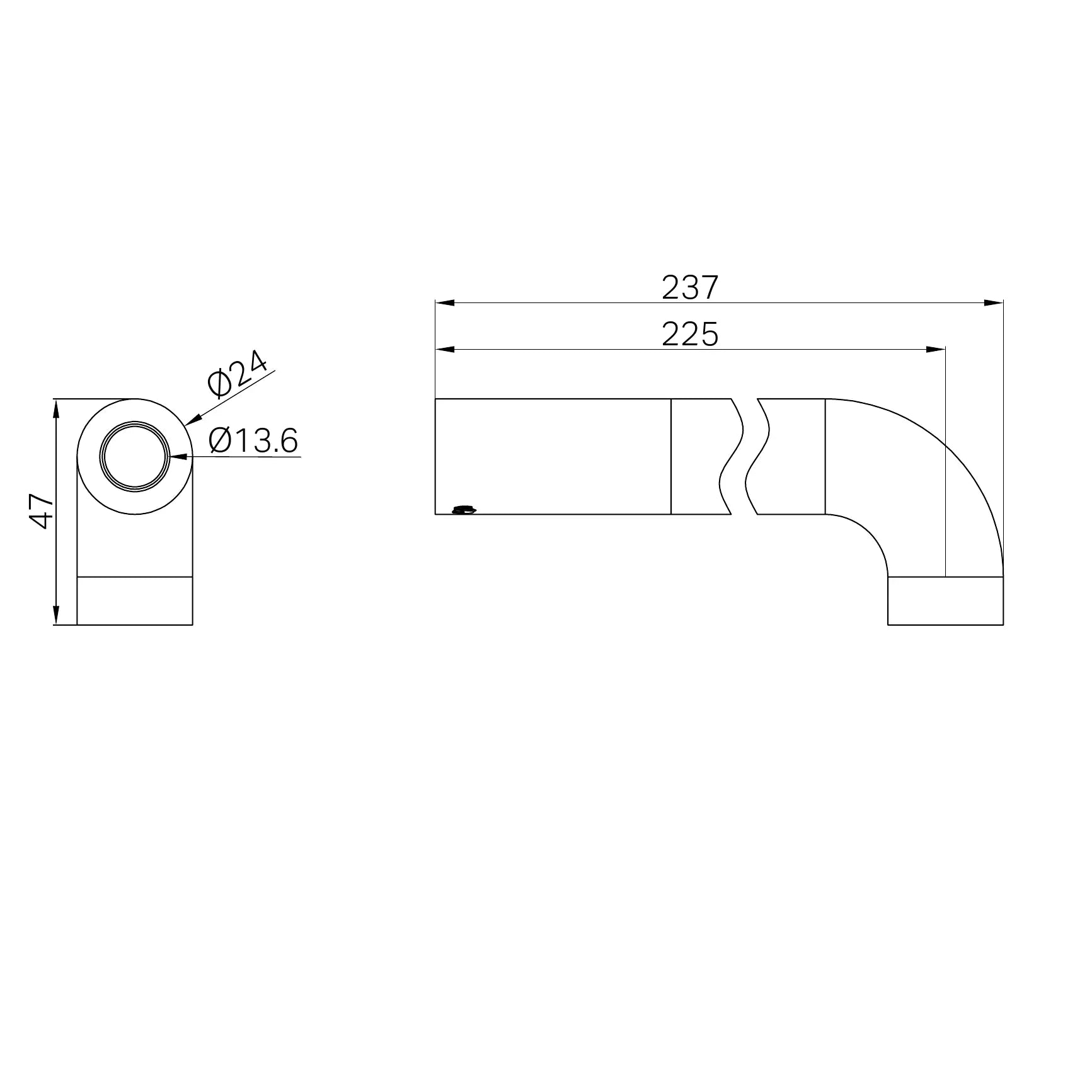 230mm Wall Basin Mixer Spout Push Fit Without Adaptor And Plate