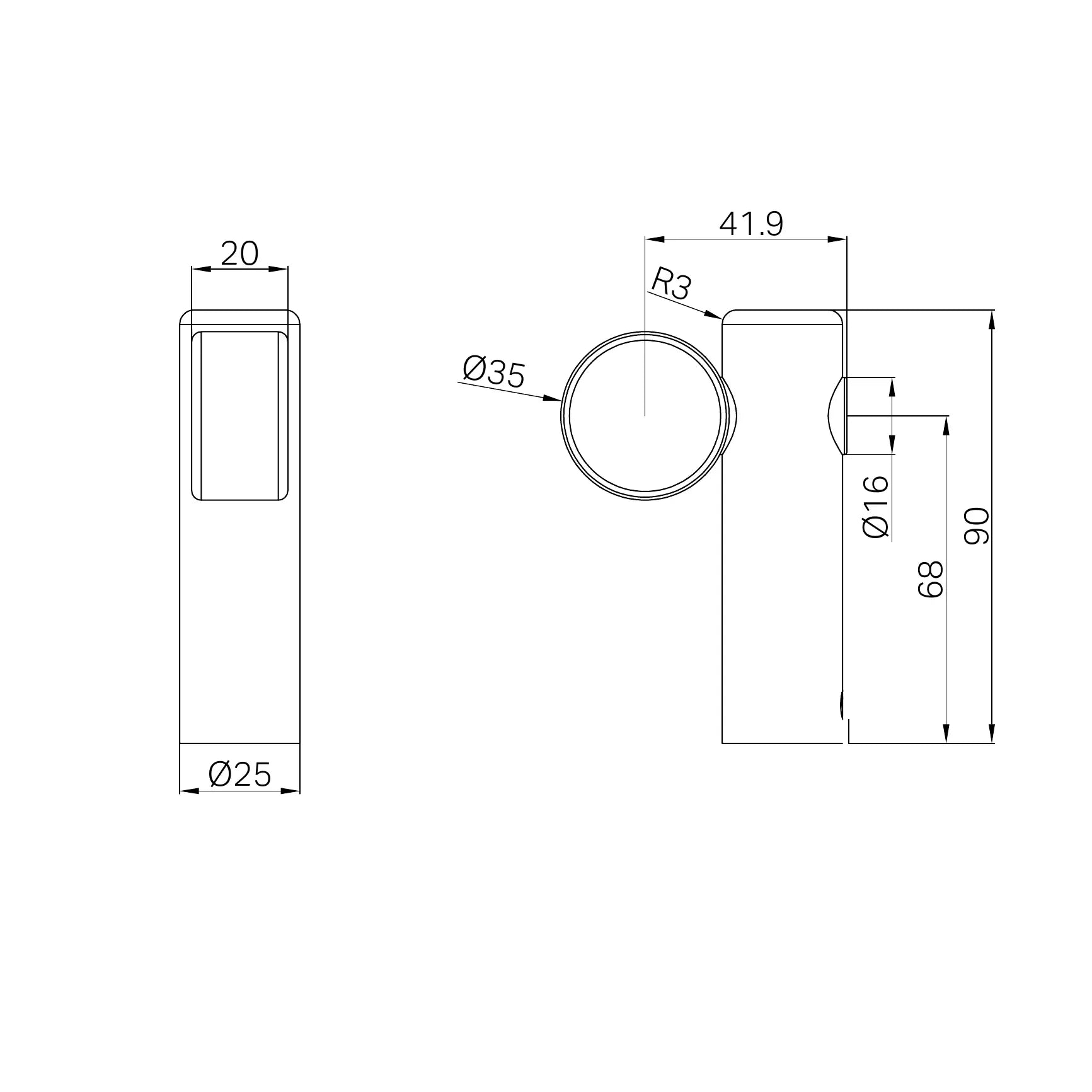 Mecca Care Make Your Own 32mm Hand Rail Undermount Mid Bracket