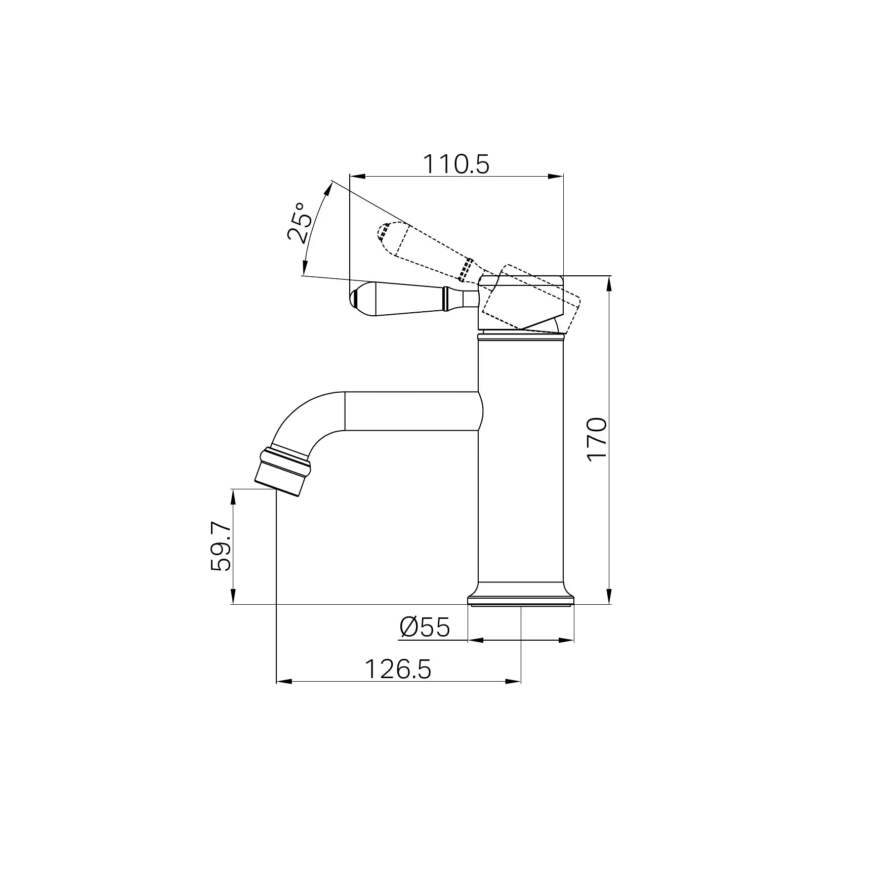 York Straight Basin Mixer With Metal Lever