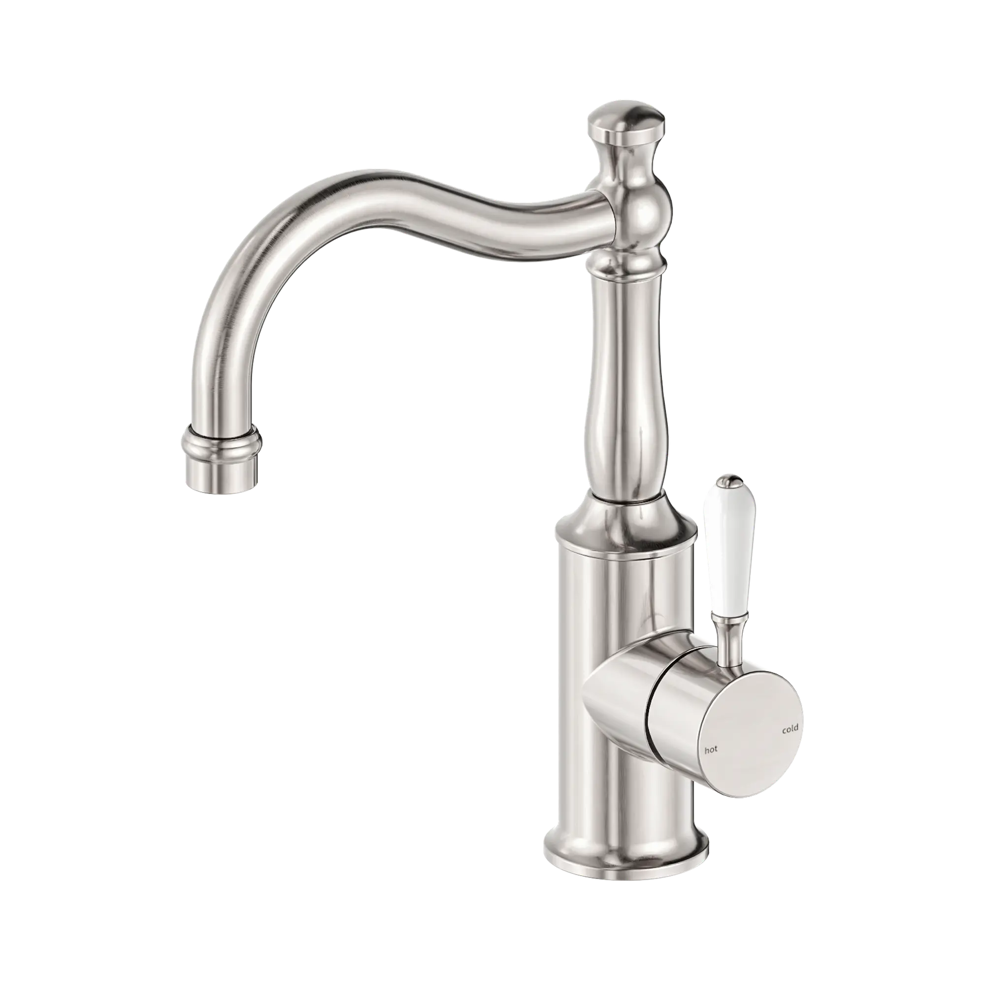 York Basin Mixer Hook Spout With White Porcelain Lever