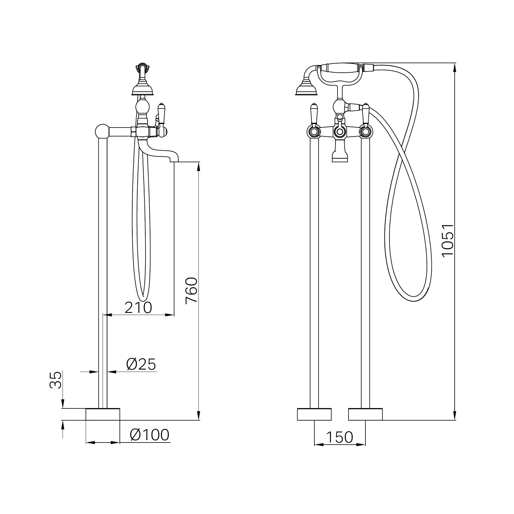York Freestanding Bath Set With Metal Hand Shower