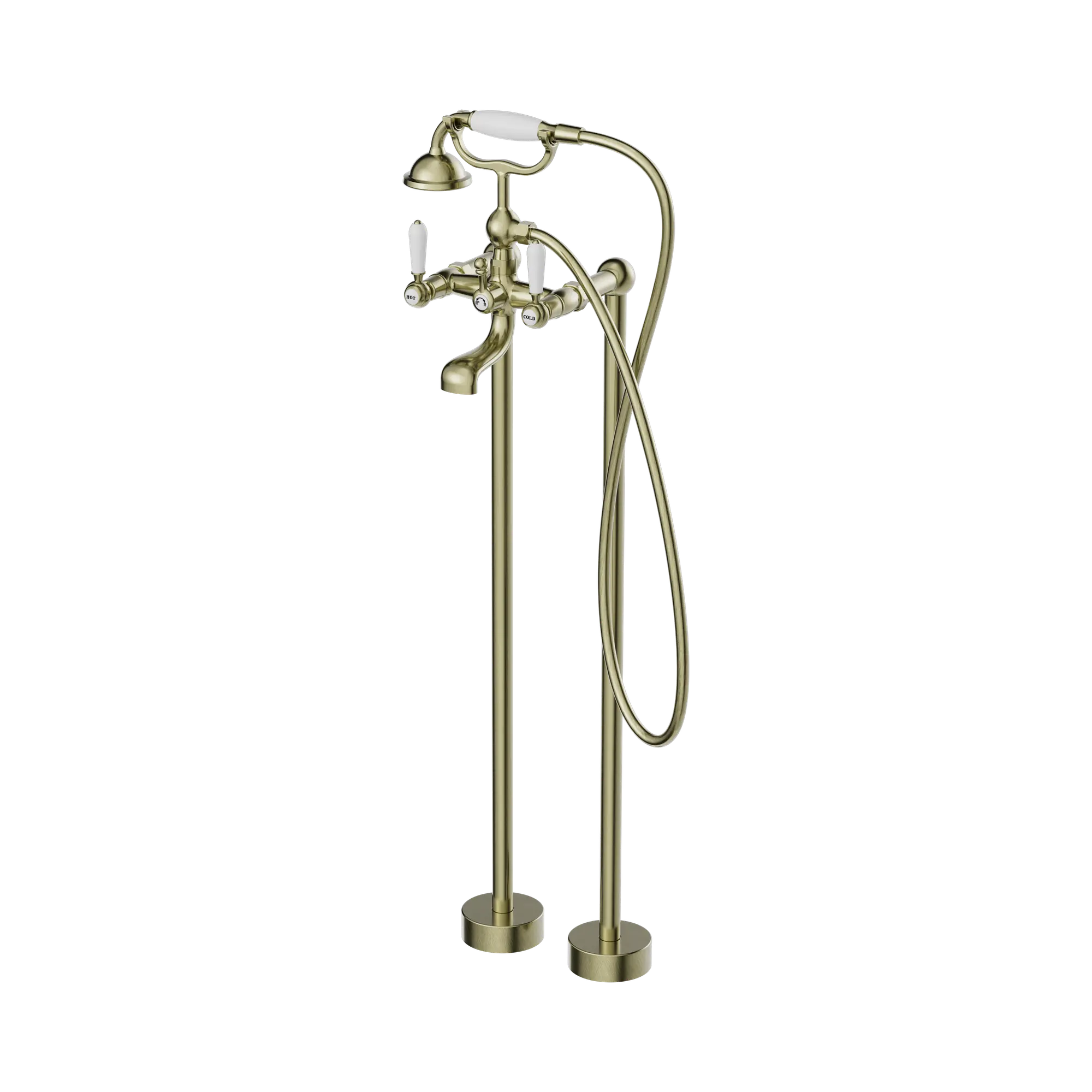 York Freestanding Bath Set With White Porcelain Hand Shower