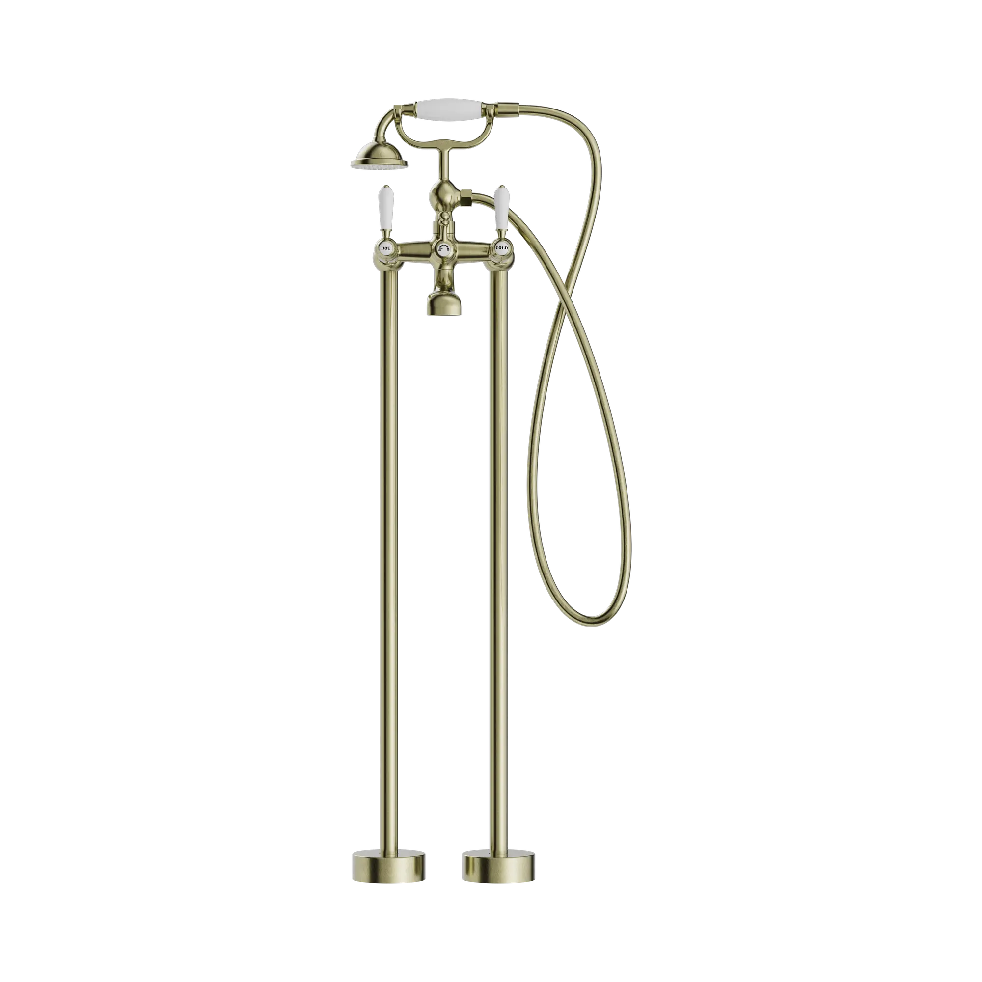 York Freestanding Bath Set With White Porcelain Hand Shower