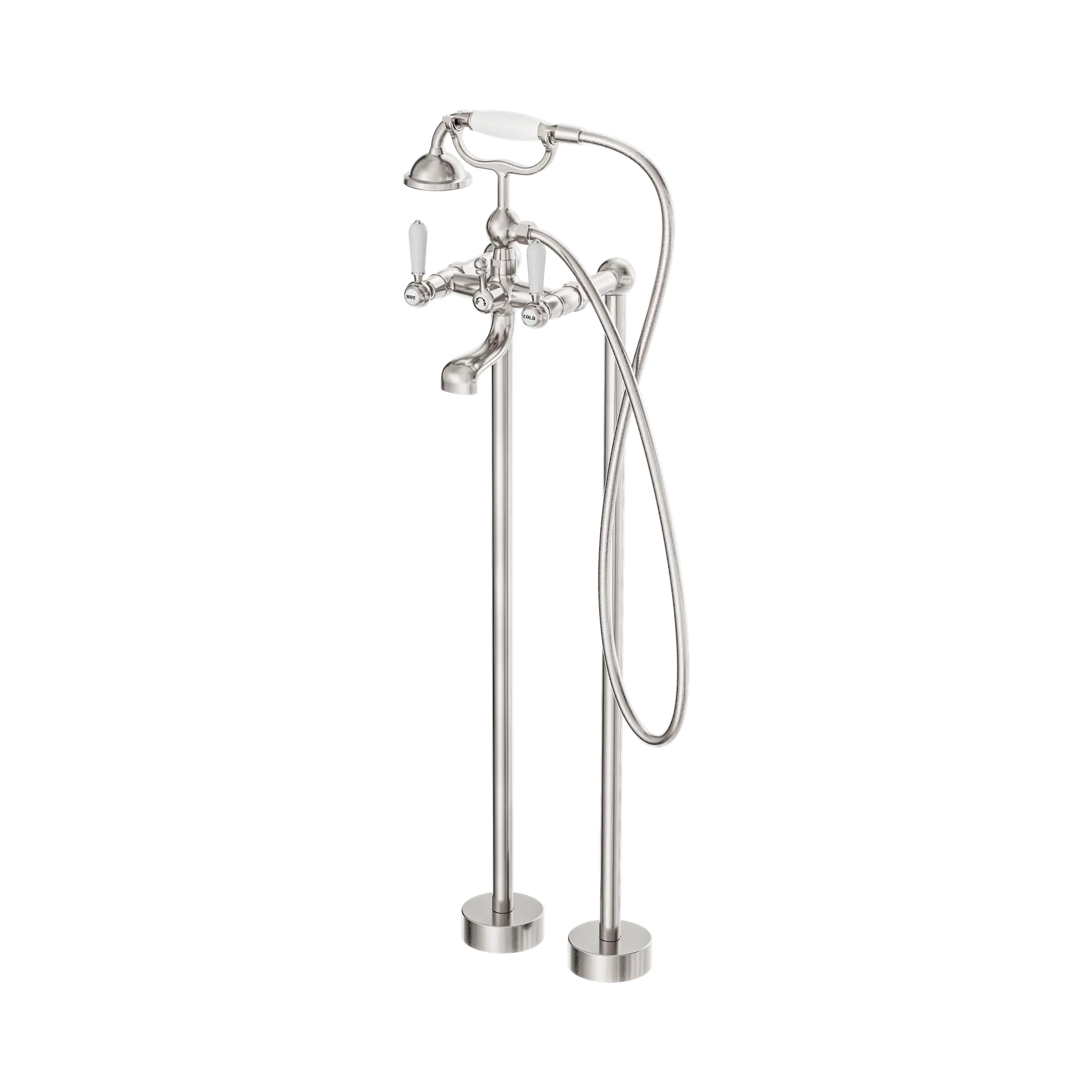 York Freestanding Bath Set With White Porcelain Hand Shower
