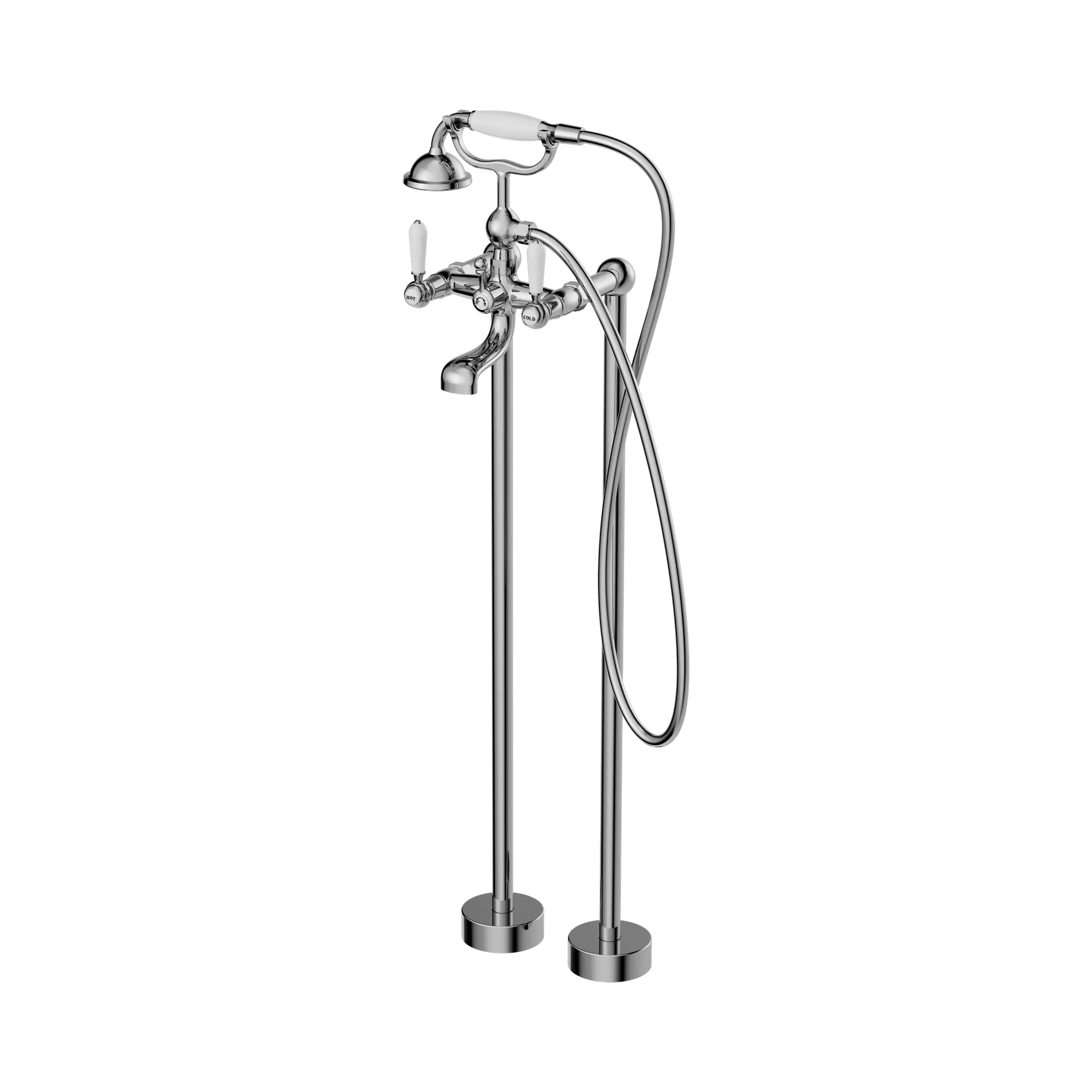 York Freestanding Bath Set With White Porcelain Hand Shower
