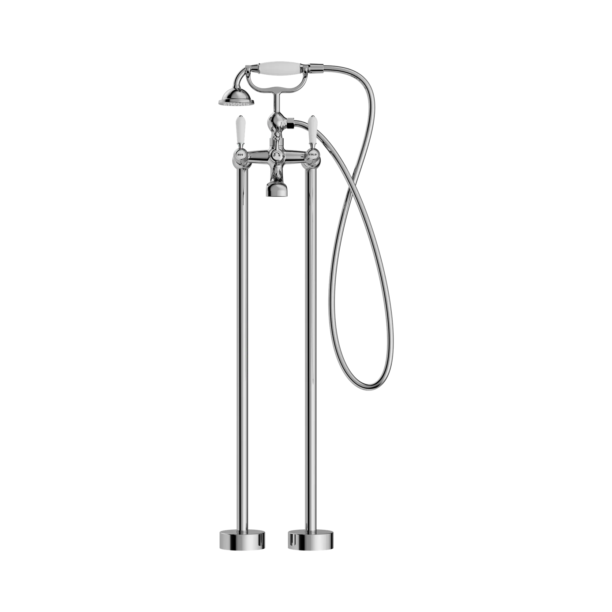 York Freestanding Bath Set With White Porcelain Hand Shower
