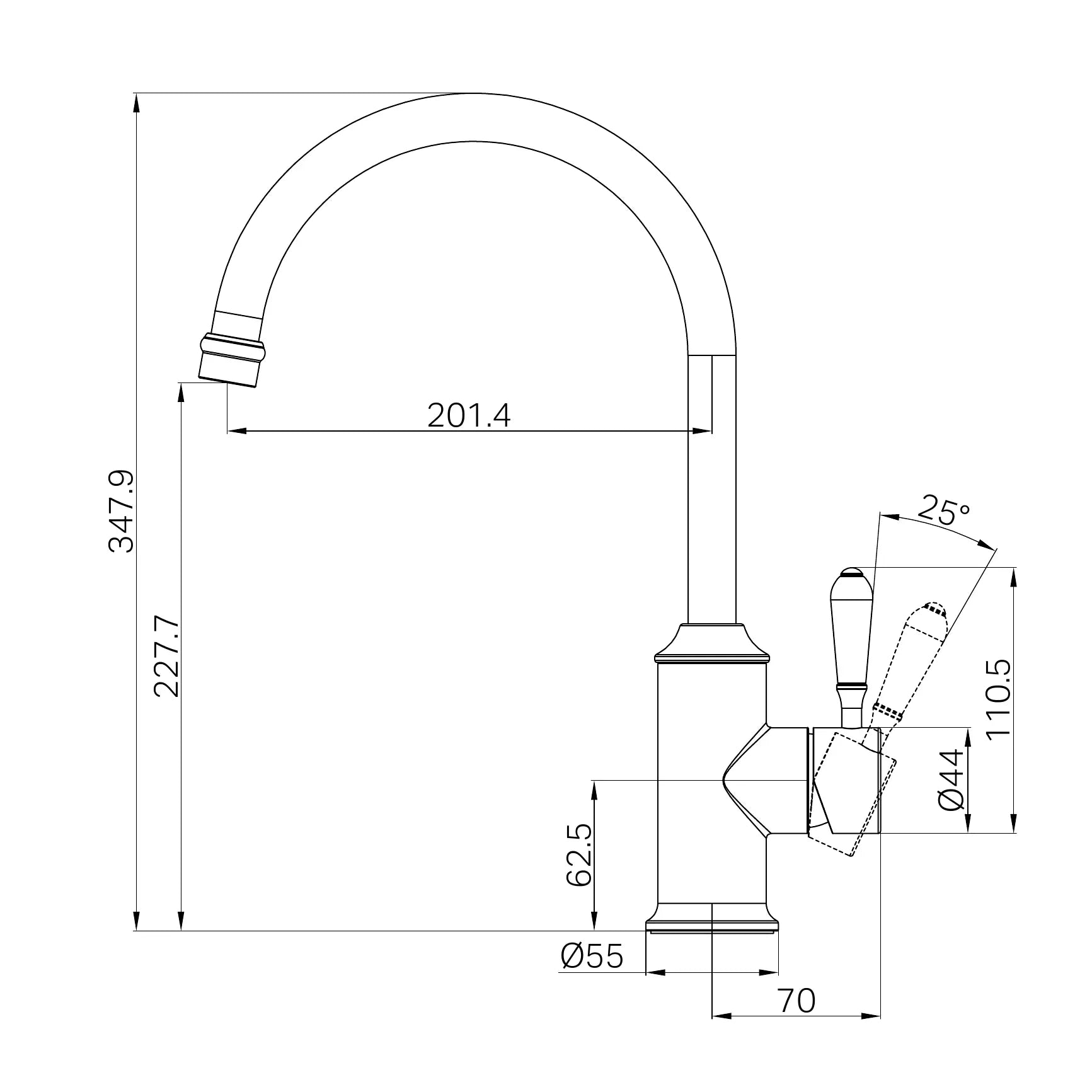York Kitchen Mixer Gooseneck Spout With Metal Lever