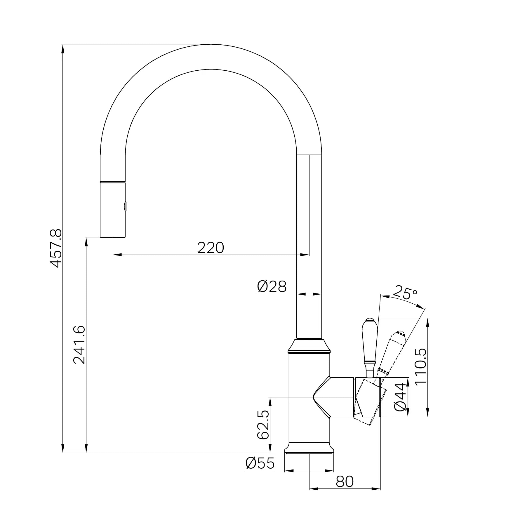 York Pull Out Sink Mixer With Vegie Spray Function With Metal Lever