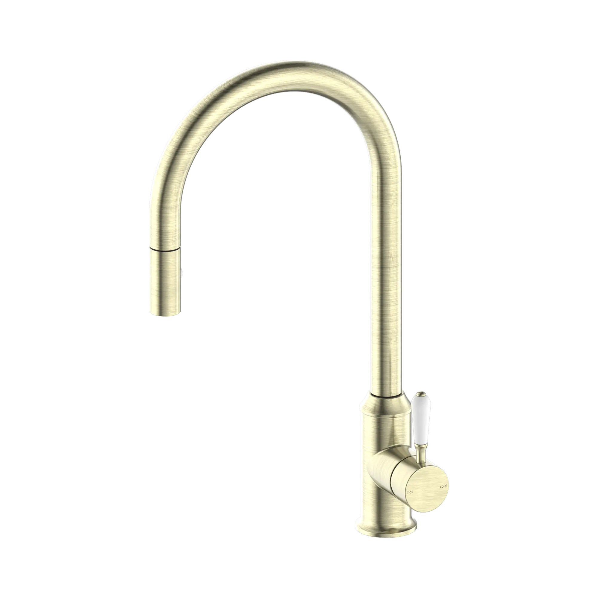 York Pull Out Sink Mixer With Vegie Spray Function With White Porcelain Lever