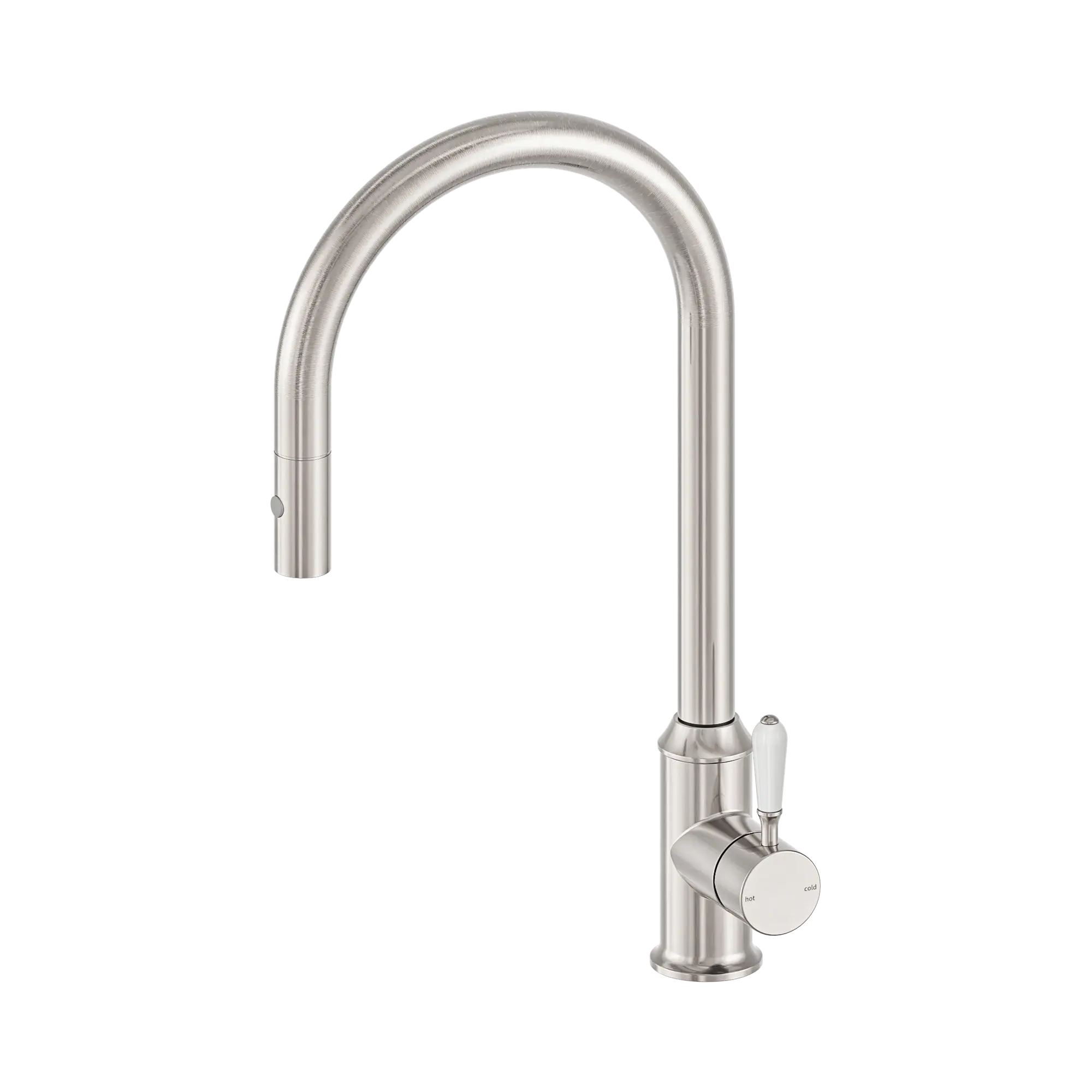 York Pull Out Sink Mixer With Vegie Spray Function With White Porcelain Lever