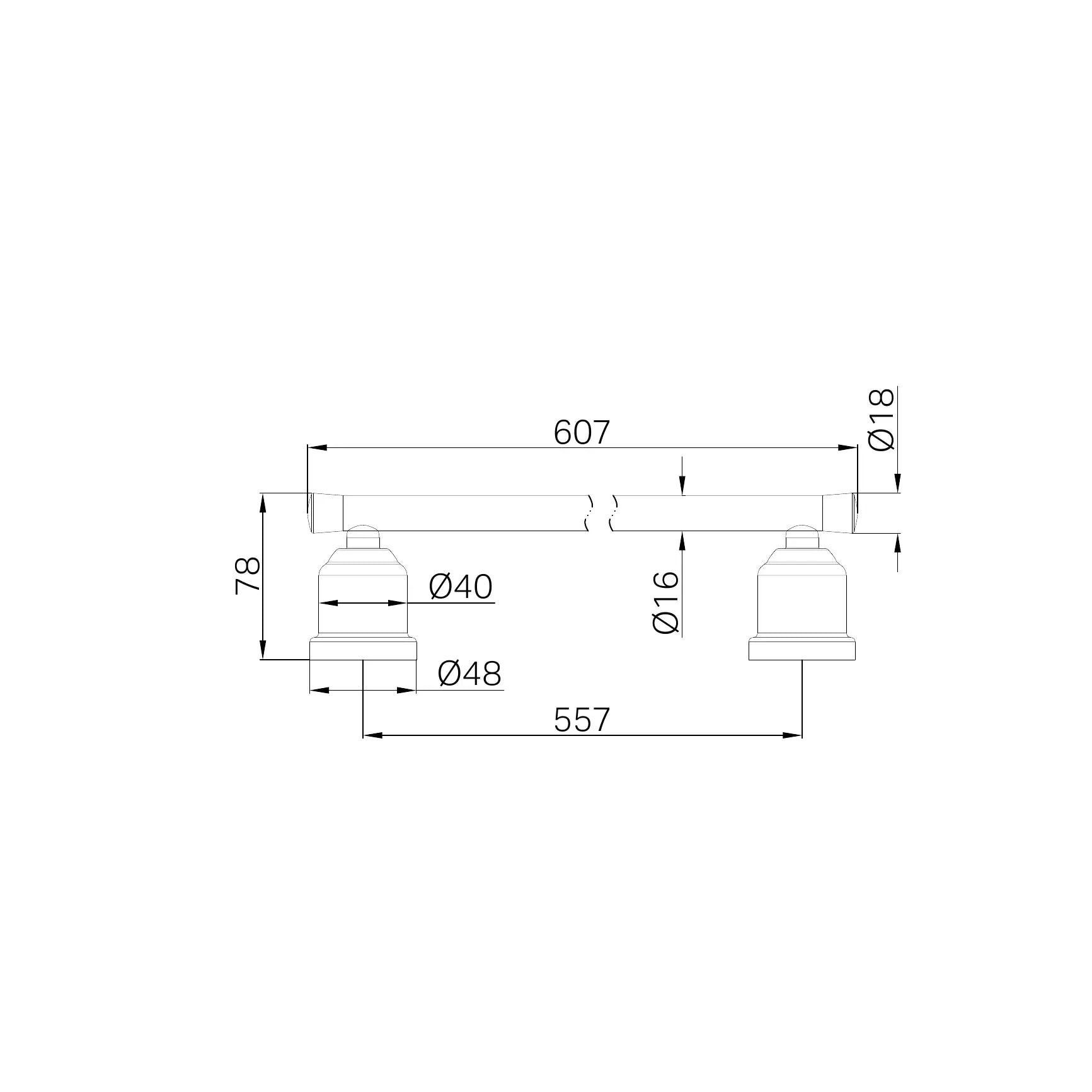 York Single Towel Rail 600mm