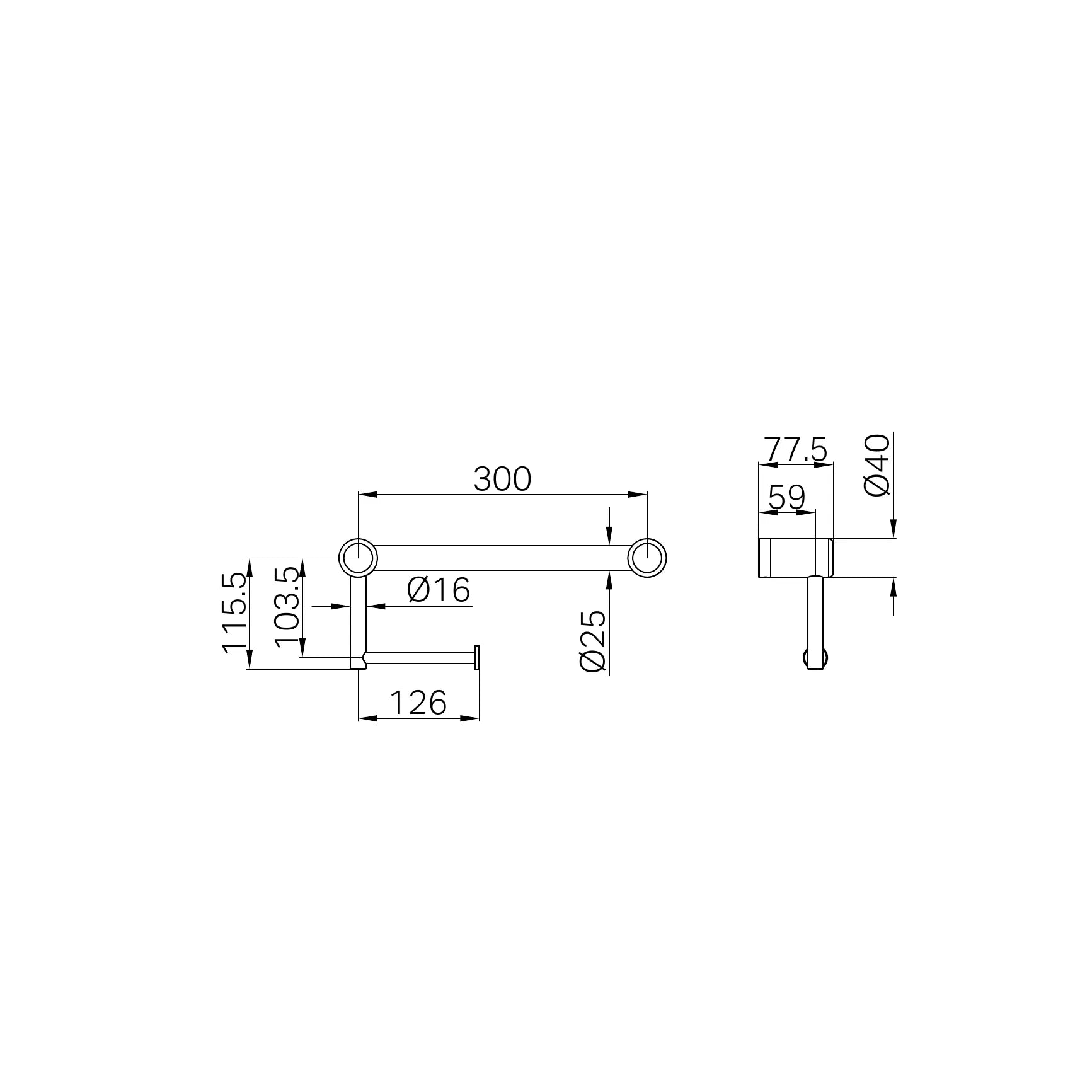 Mecca Care 25mm Toilet Roll Rail 300mm