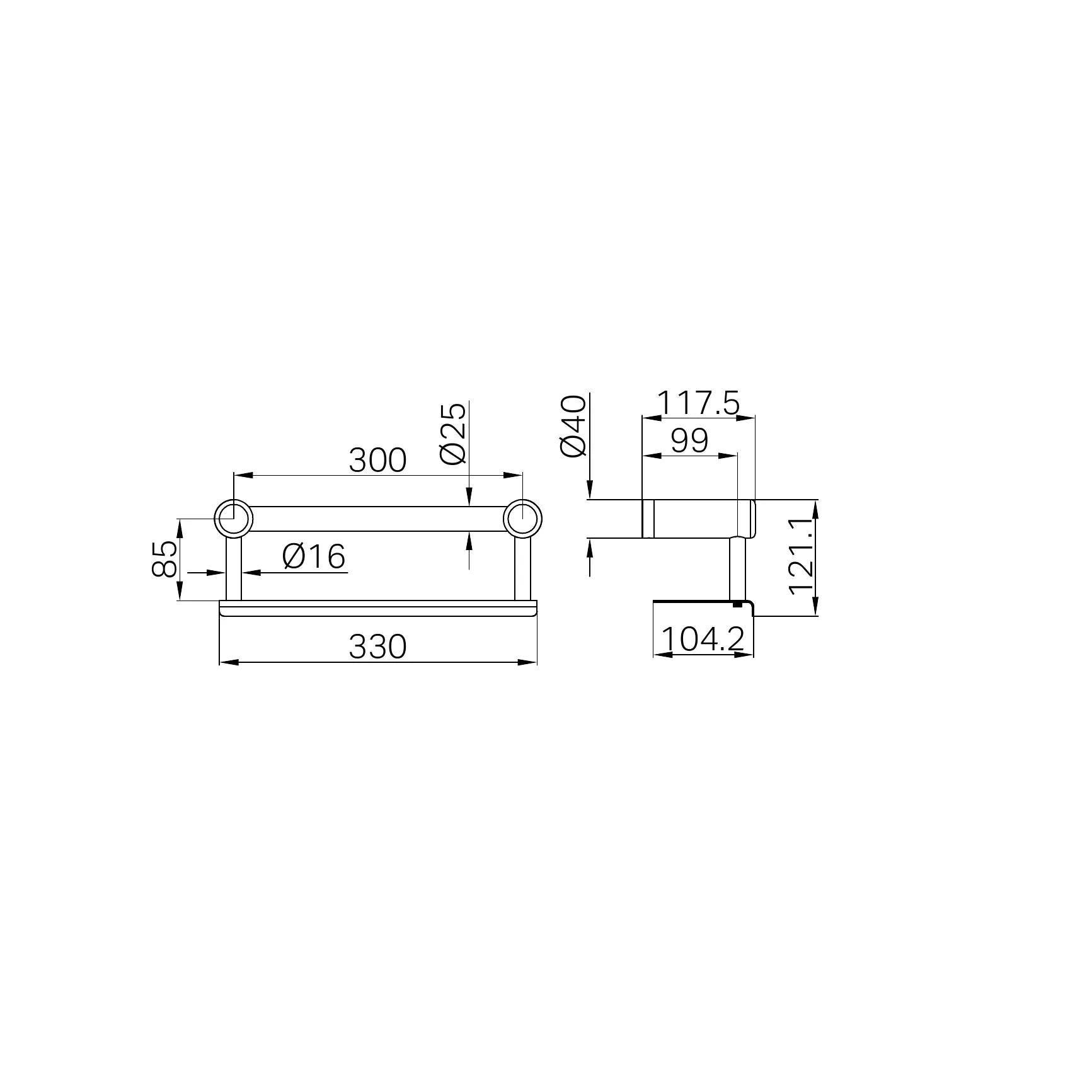 Mecca Care 25mm Grab Rail With Shelf 300mm