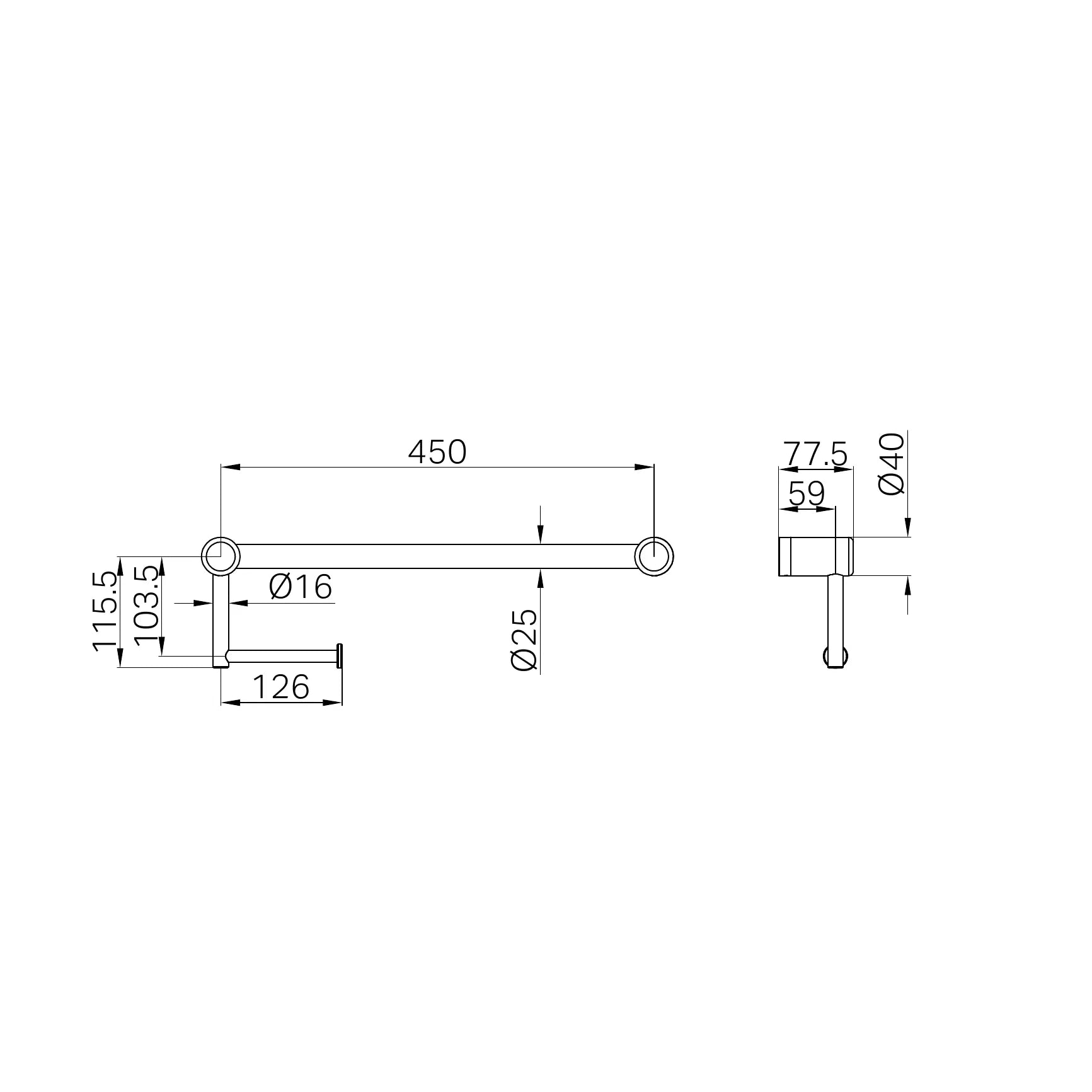 Mecca Care 25mm Toilet Roll Rail 450mm
