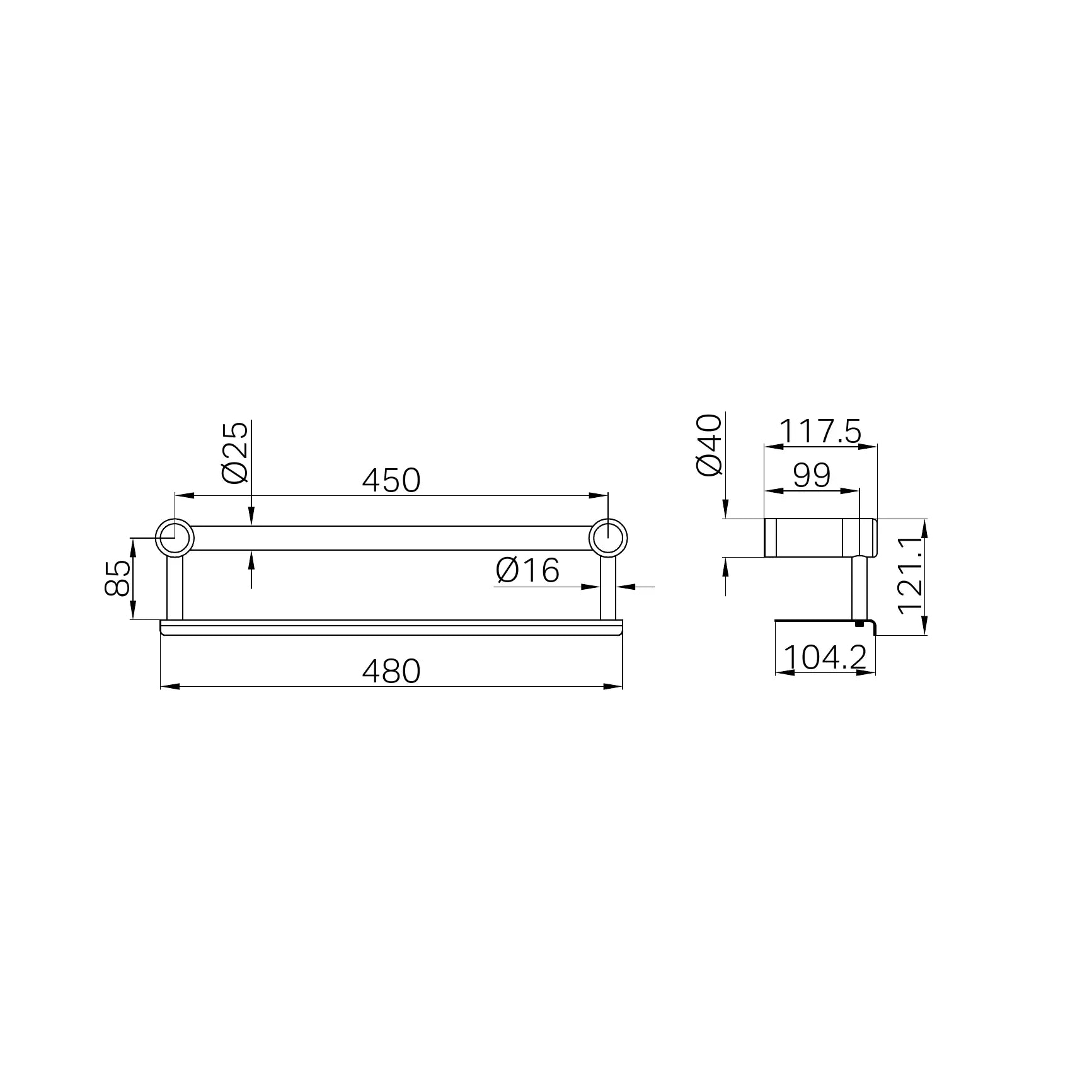 Mecca Care 25mm Grab Rail With Shelf 450mm