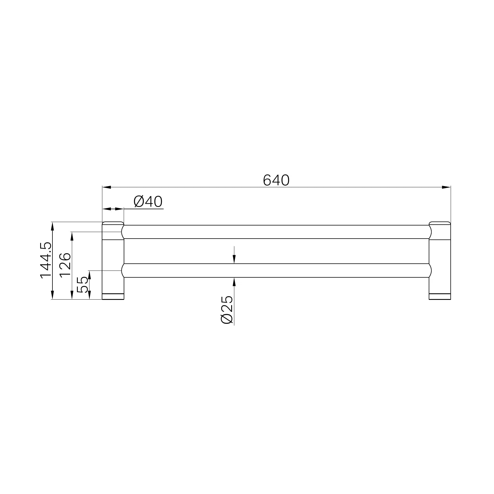 Mecca Care 25mm Double Towel Grab Rail 600mm