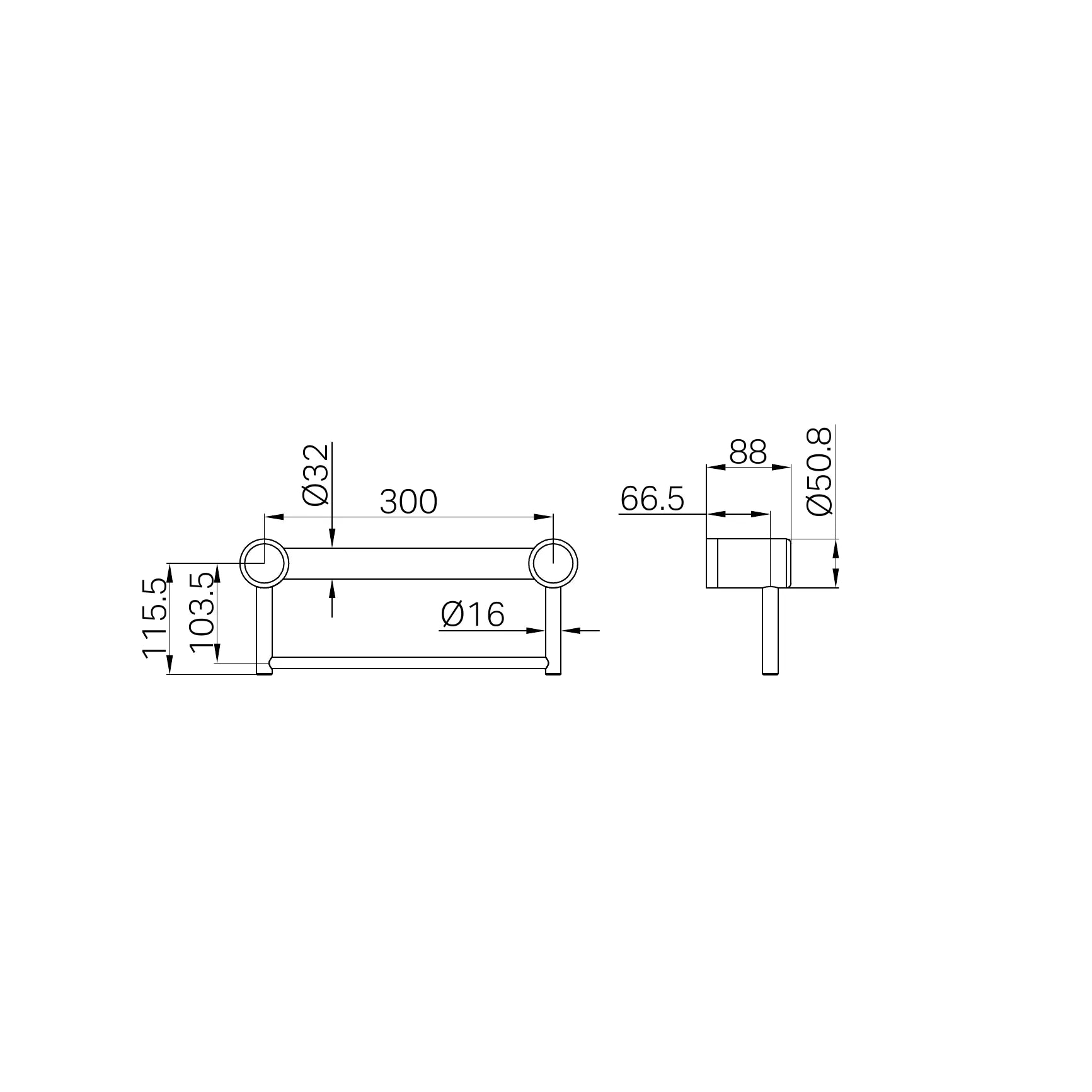 Mecca Care 32mm Grab Rail With Towel Holder 300mm