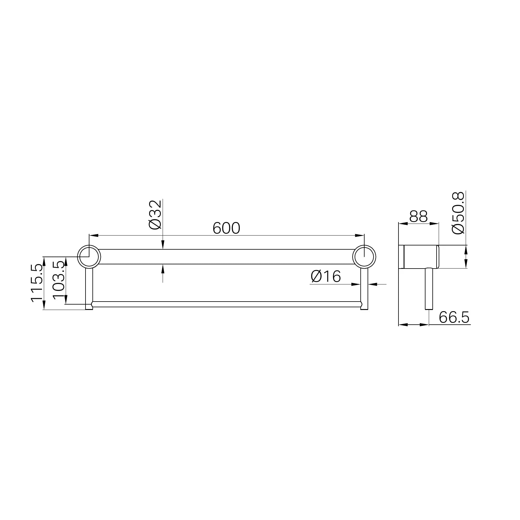 Mecca Care 32mm Grab Rail With Towel Holder 600mm