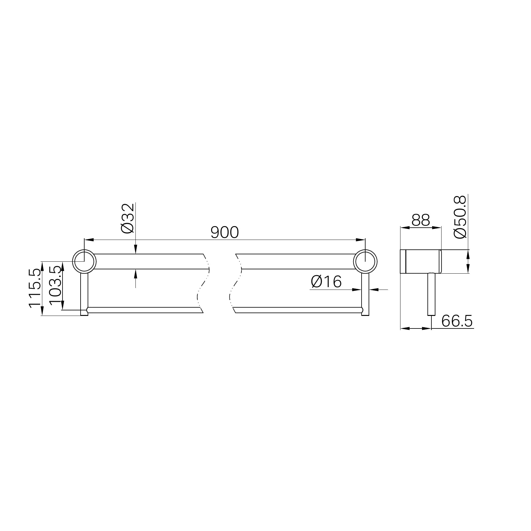 Mecca Care 32mm Grab Rail With Towel Holder 900mm