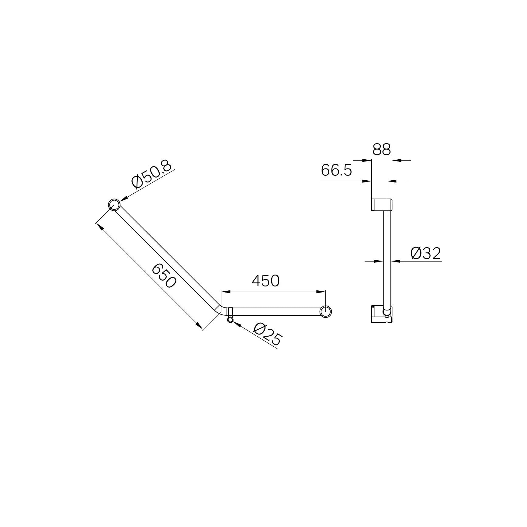 Mecca Care 32mm Ambulant 45 Degree Bent Tube Grab Rail 450X650mm
