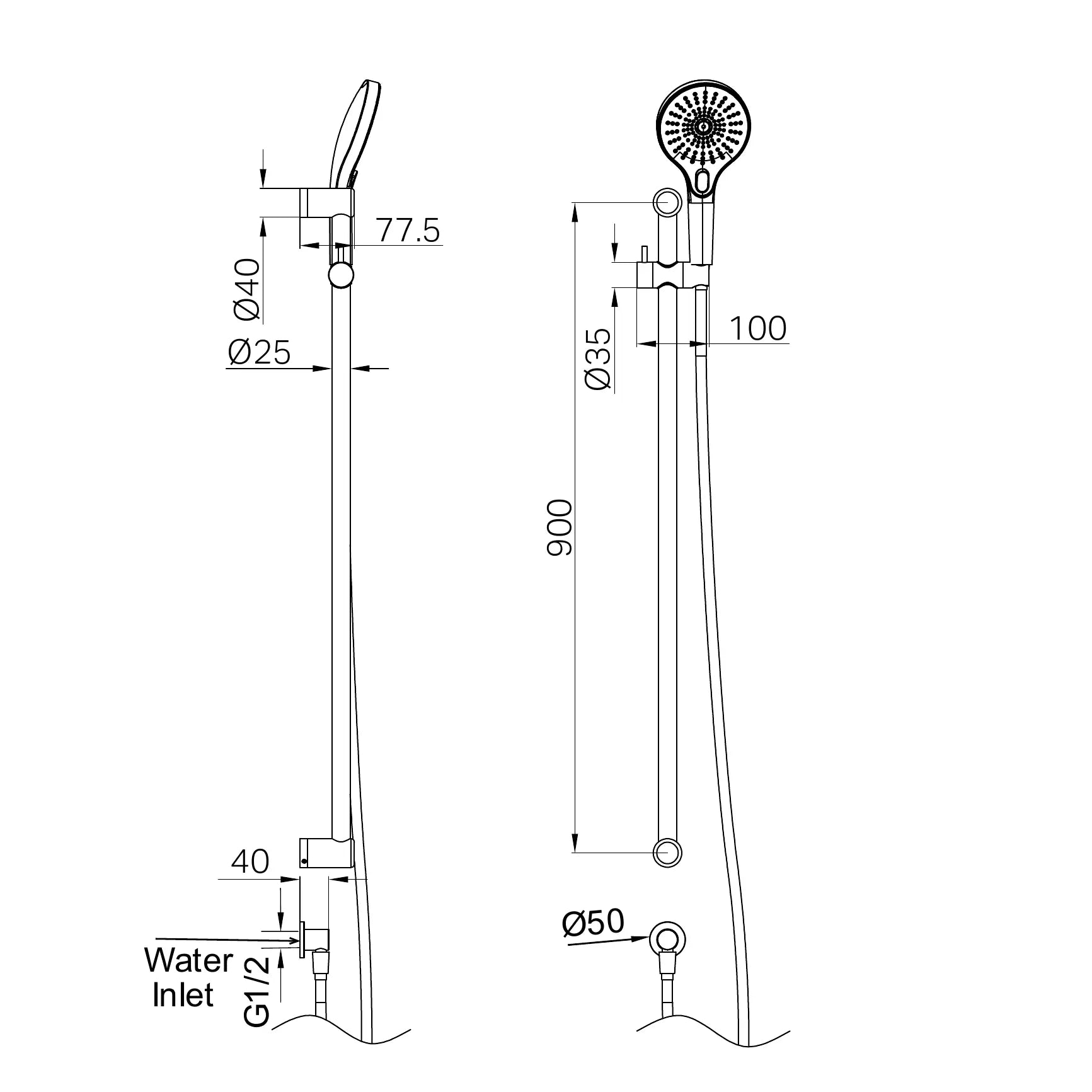 Mecca Care 25mm Grab Rail And Adjustable Shower Rail Set 900mm