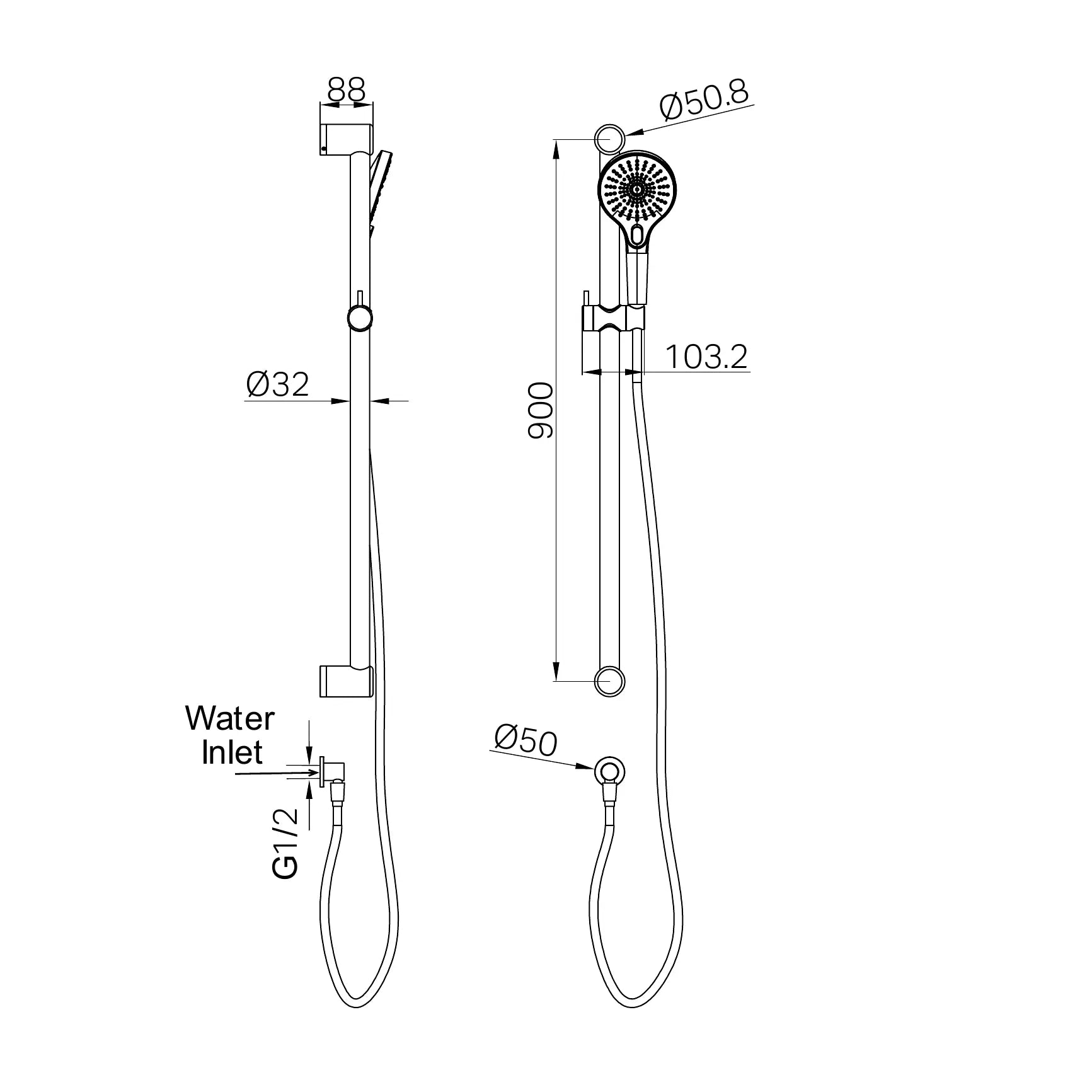 Mecca Care 32mm Grab Rail And Adjustable Shower Rail Set 900mm