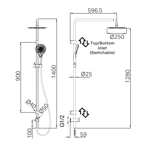 Mecca Care 25mm Grab Rail Twin Shower Set - 600mm Arm