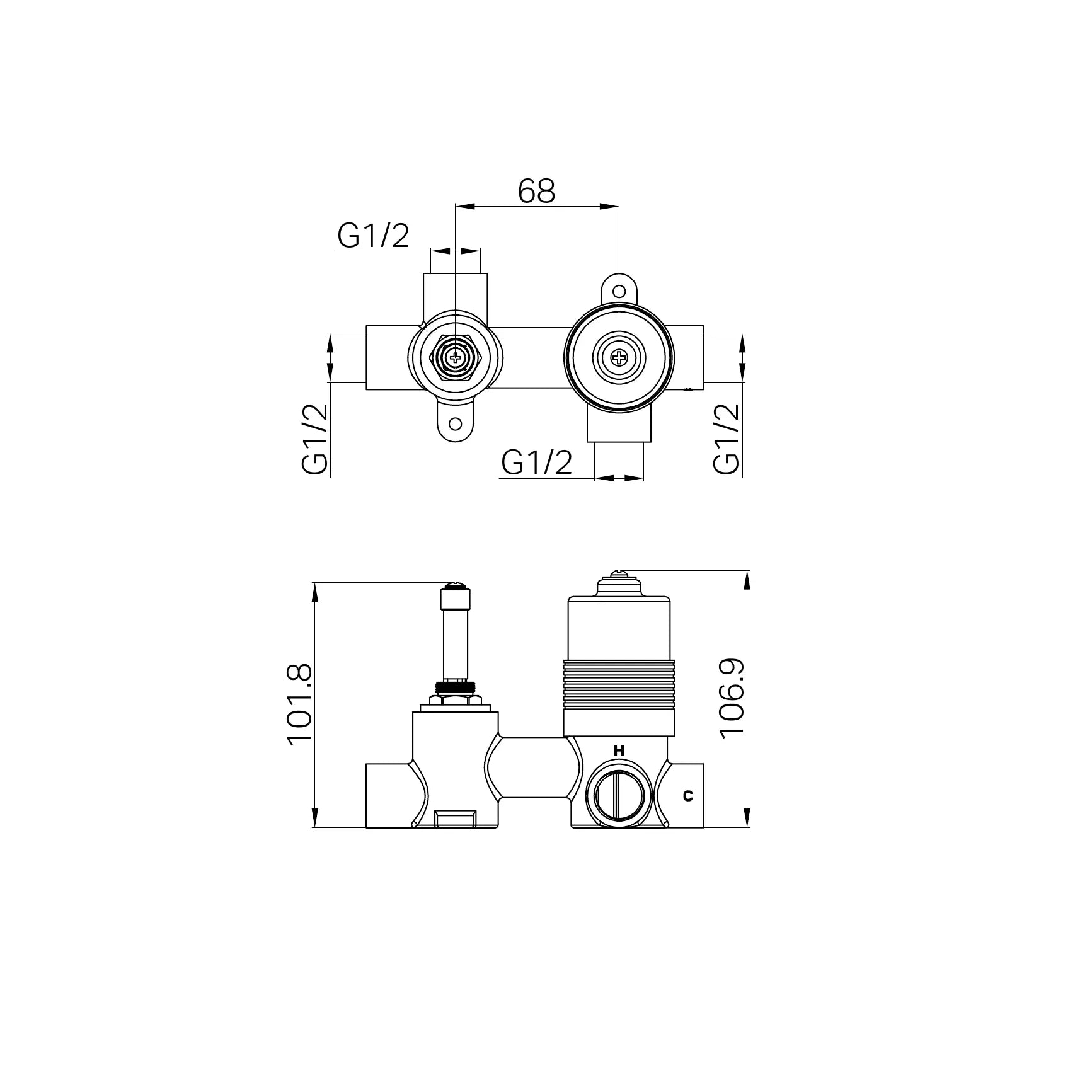 Premium 35mm Universal Shower Mixer With Diverter Horizontal Body Only