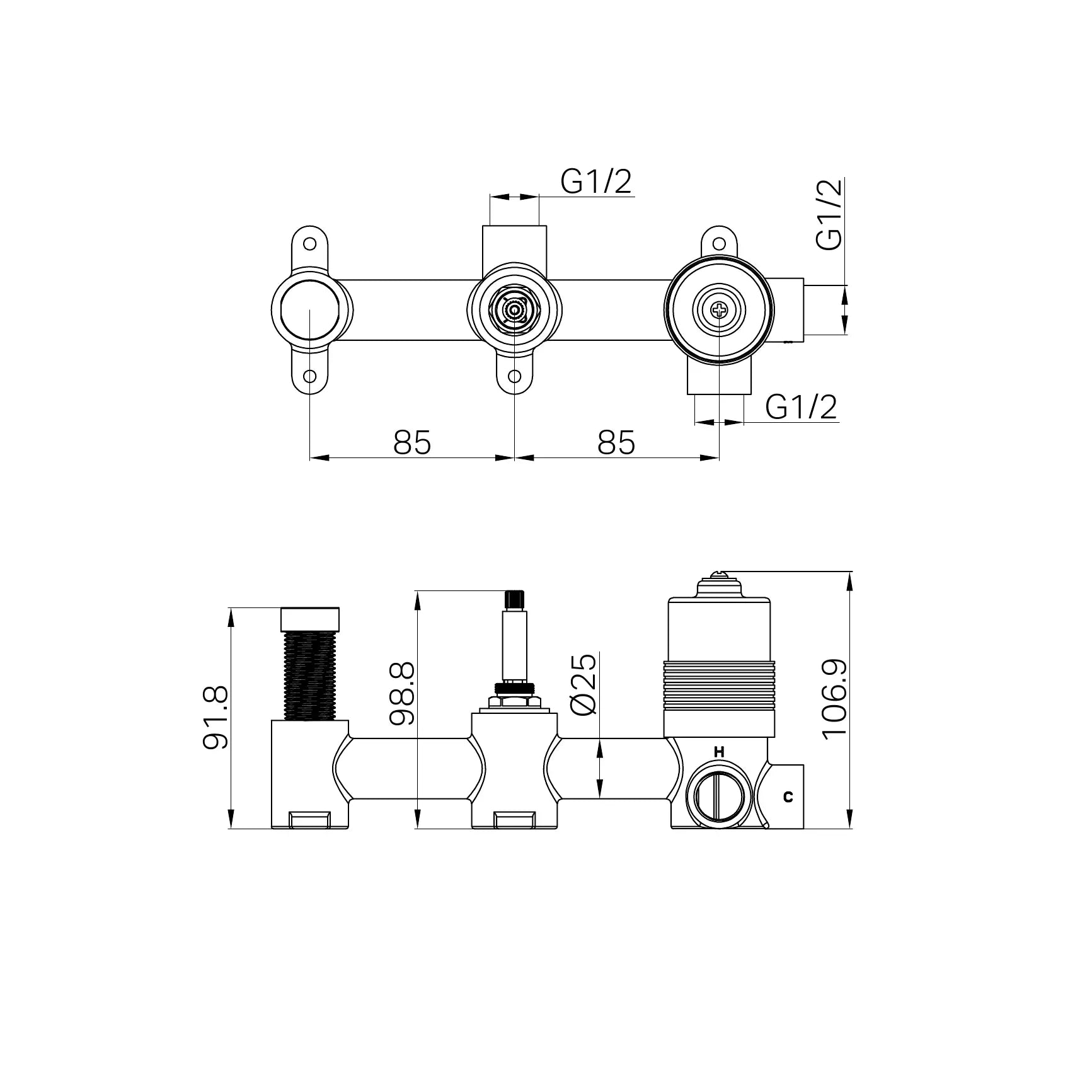 Premium 35mm Universal Shower System Body Only