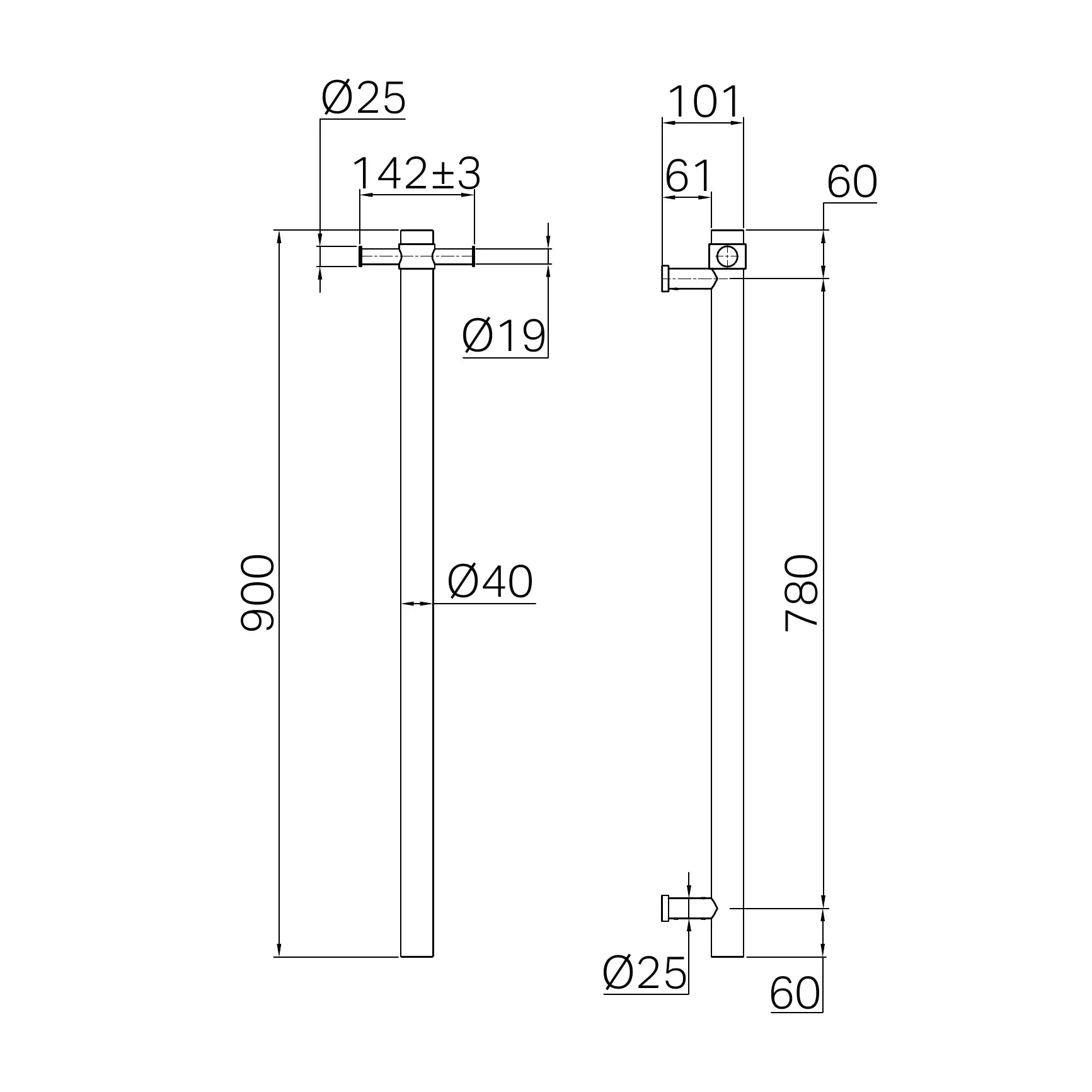 Mecca 240V Single Vertical Heated Towel Rail